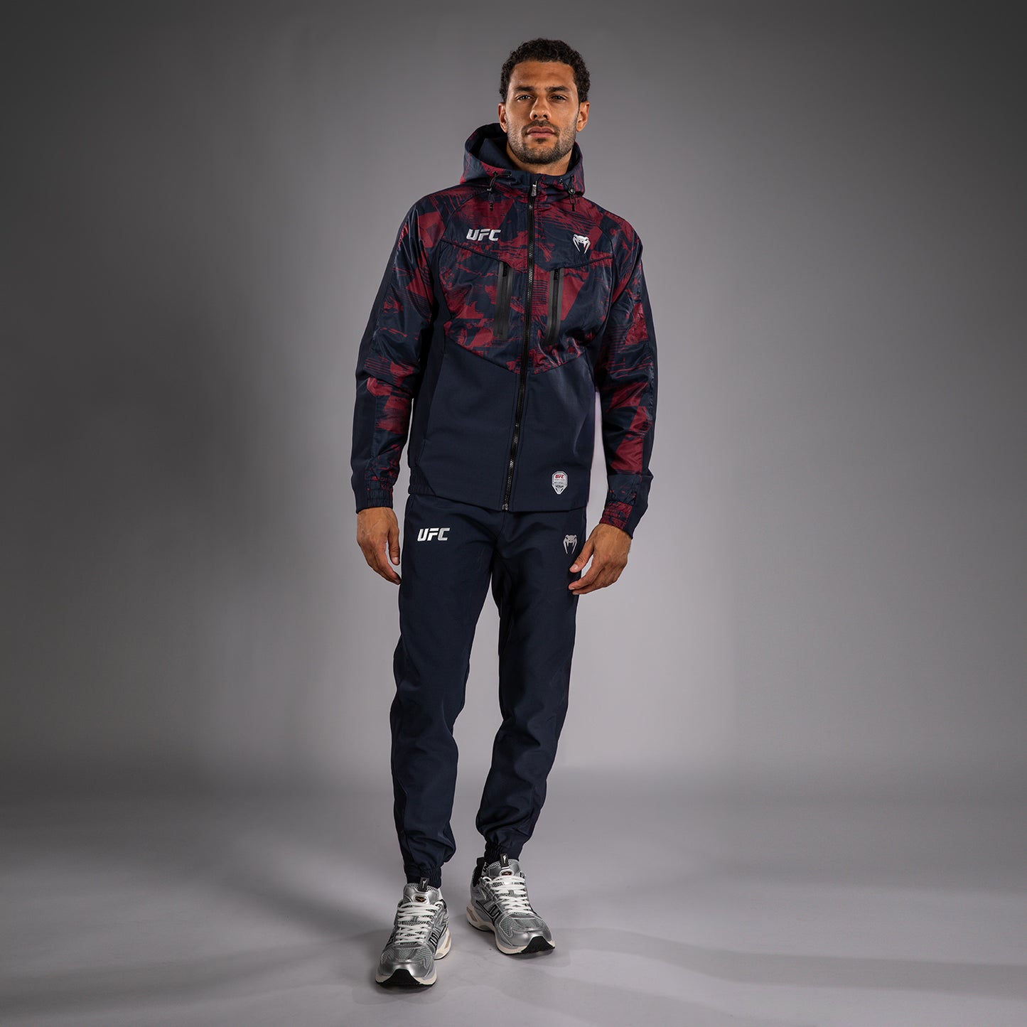 UFC Zenith by Venum Authentic Fight Week Zip Hoodie Herren - Marineblau/Burgunderrot/Silber