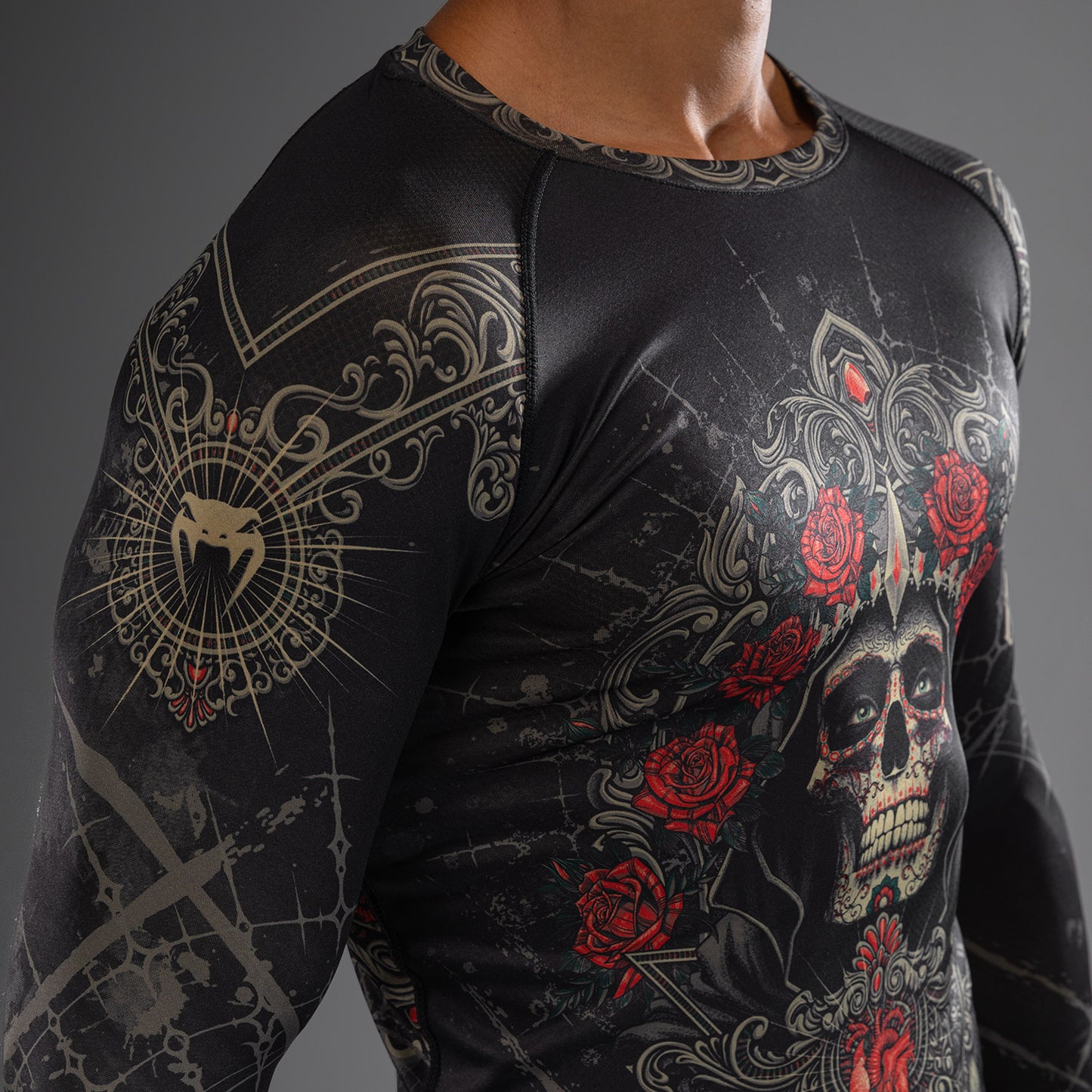 Venum Santa Muerte 5.0 Herren Langarm Rashguard - Tiefes Schwarz/Gold