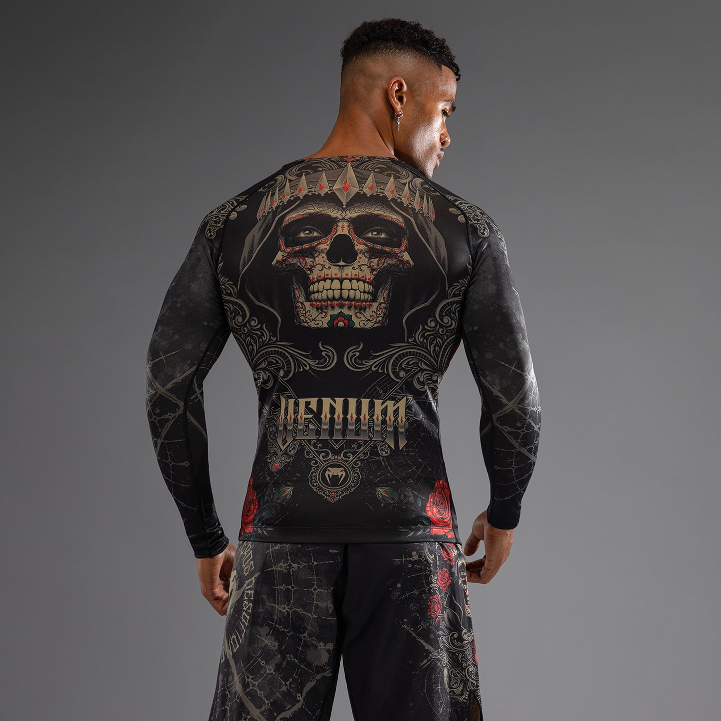 Venum Santa Muerte 5.0 Herren Langarm Rashguard - Tiefes Schwarz/Gold