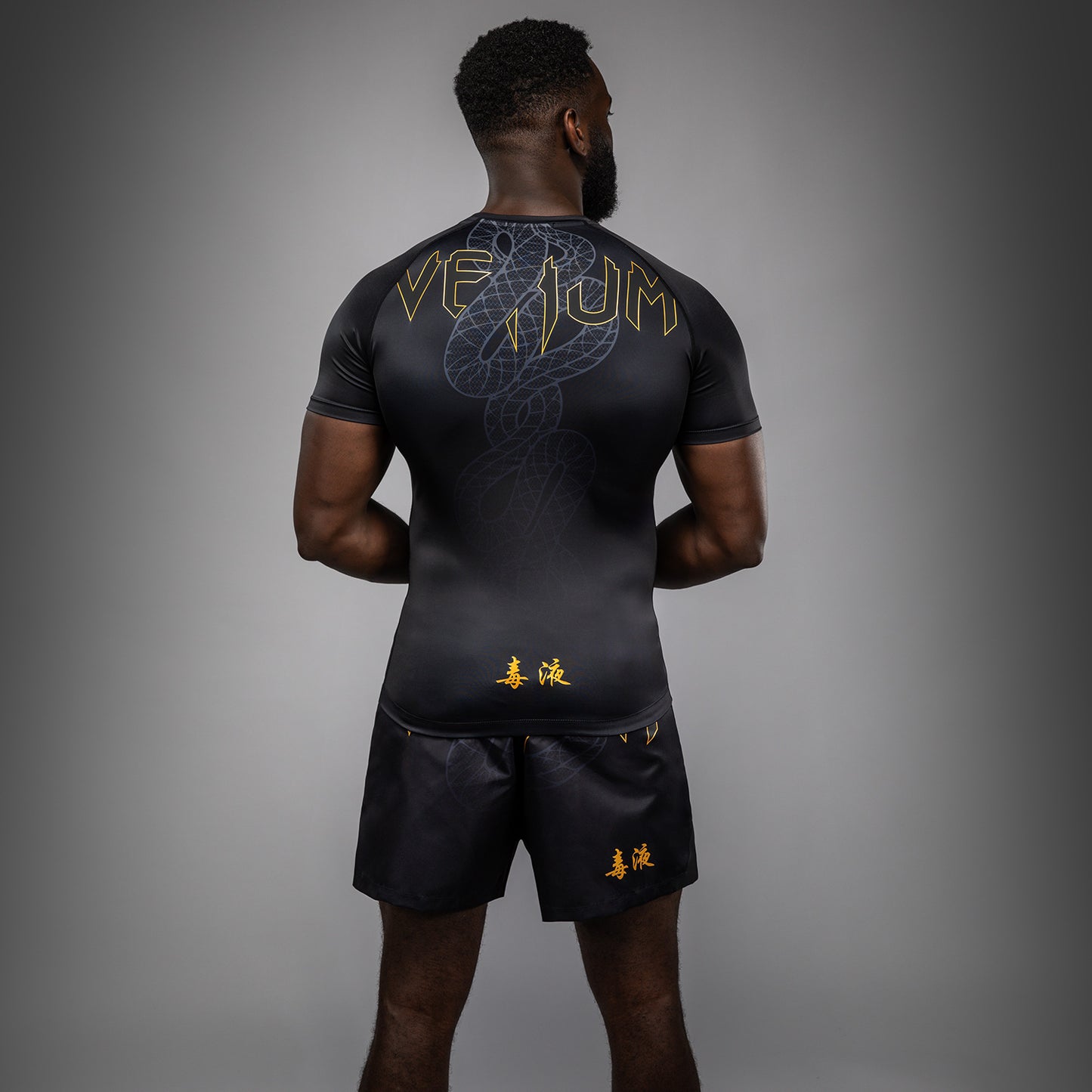 Venum Serpenti Kurzarm Rashguard – Schwarz/Silber/Gold