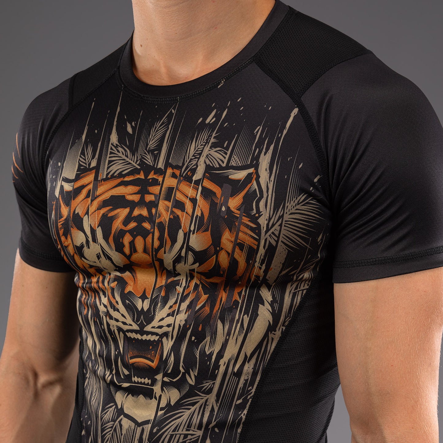 Venum Tiger Herren Kurzarm Rashguard - Schwarz/Neonorange