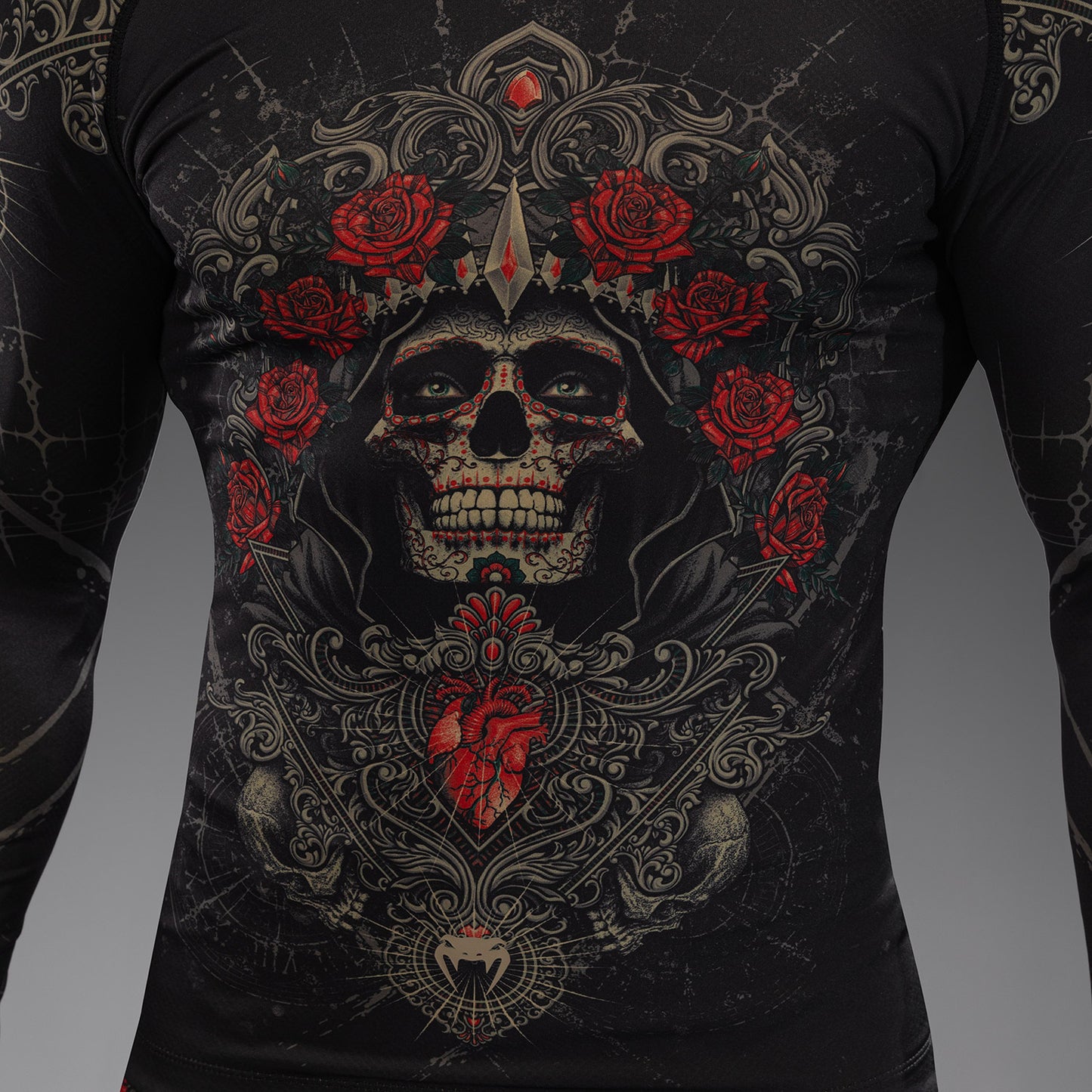 Venum Santa Muerte 5.0 Herren Langarm Rashguard - Tiefes Schwarz/Gold