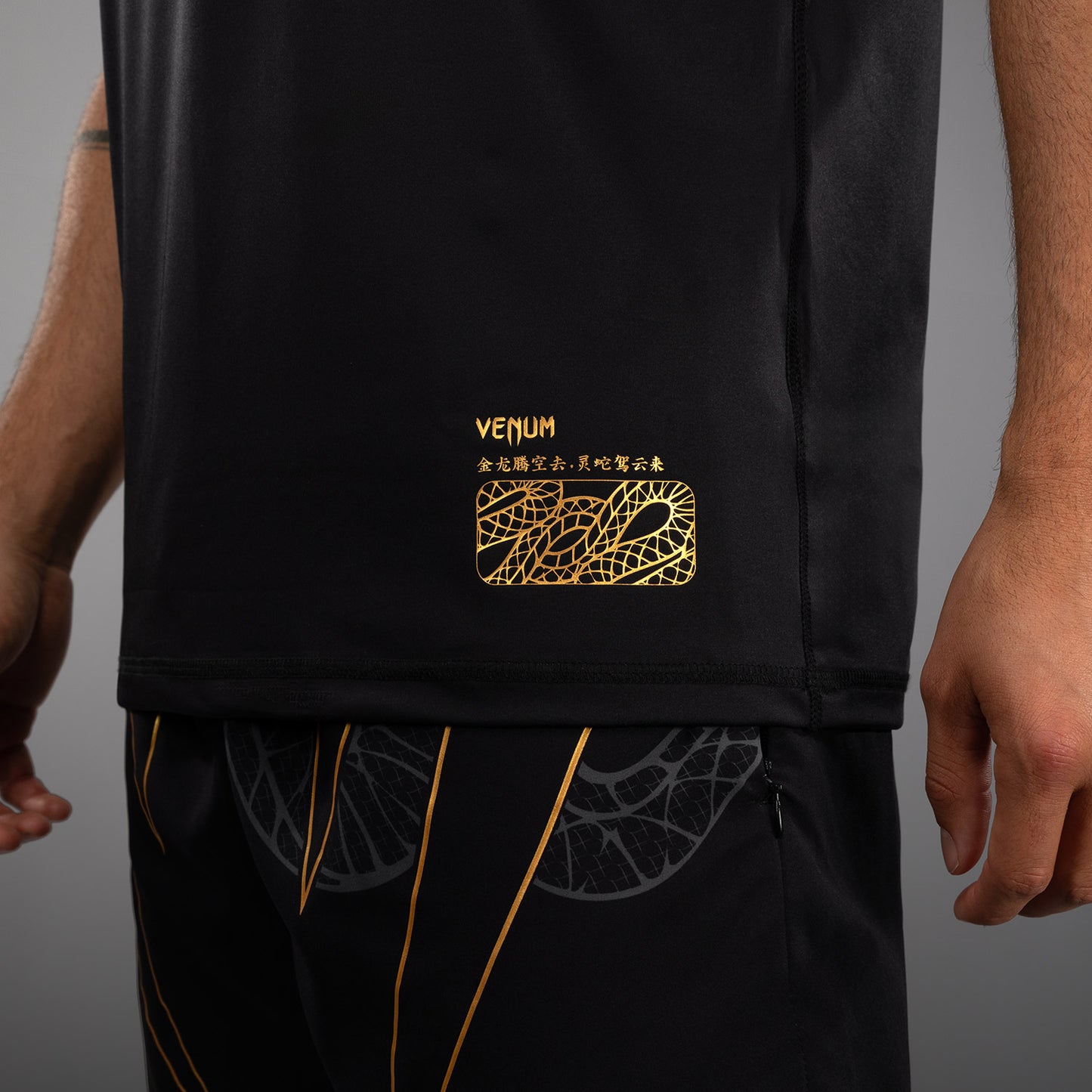 Venum Serpenti Dry Tech T-Shirt – Schwarz/Silber/Gold