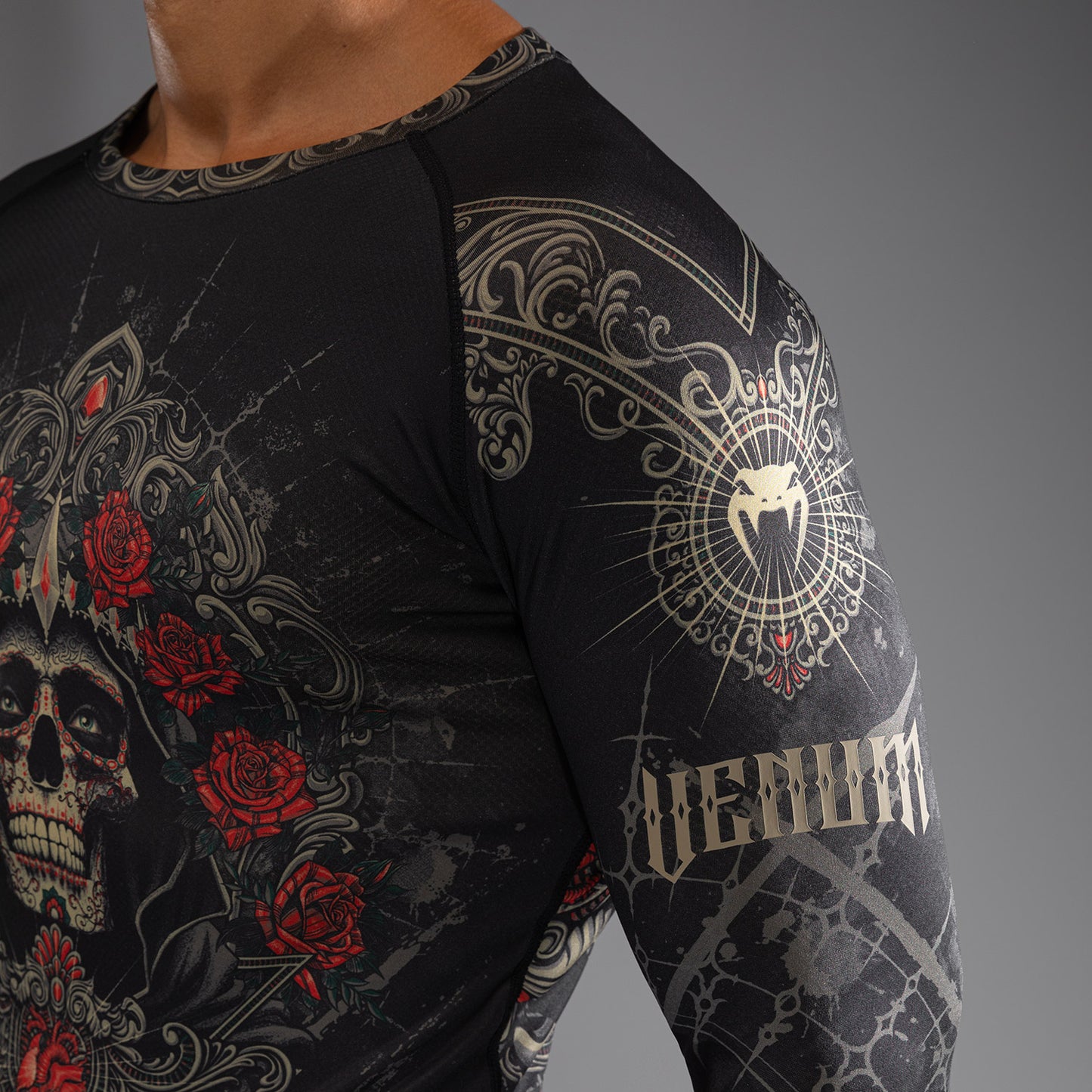 Venum Santa Muerte 5.0 Herren Langarm Rashguard - Tiefes Schwarz/Gold