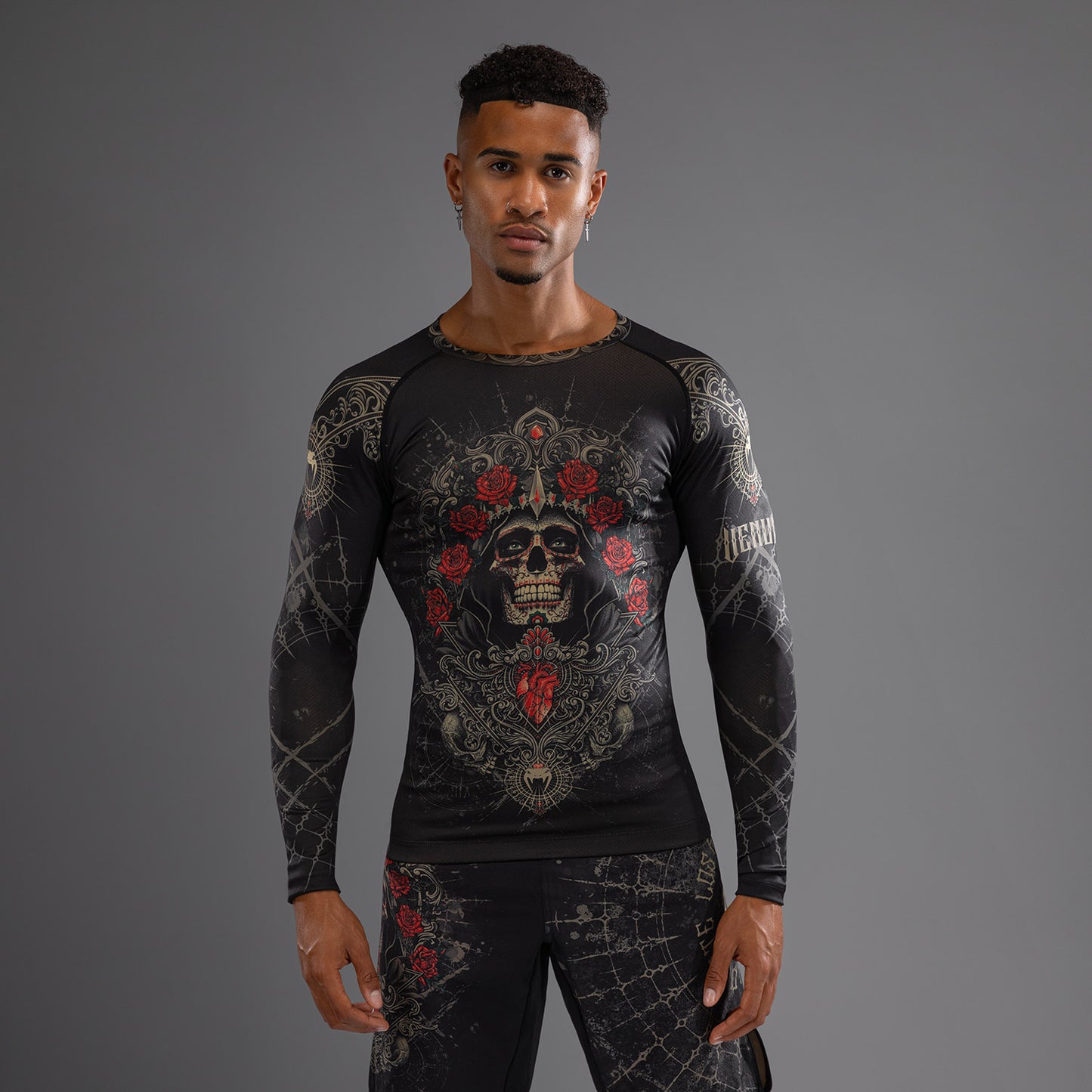 Venum Santa Muerte 5.0 Herren Langarm Rashguard - Tiefes Schwarz/Gold