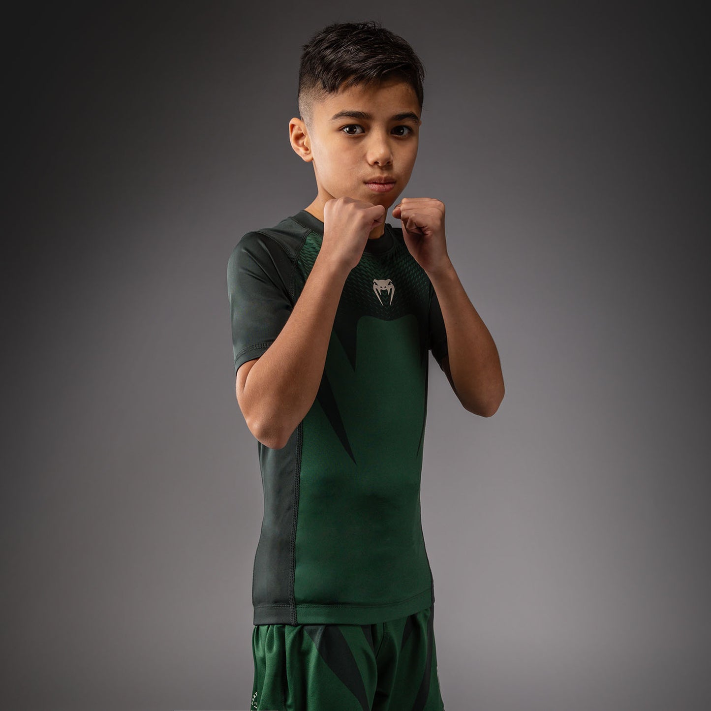 Venum Attack Kinder Kurzarm Rashguard - Waldgrün/Off Weiß