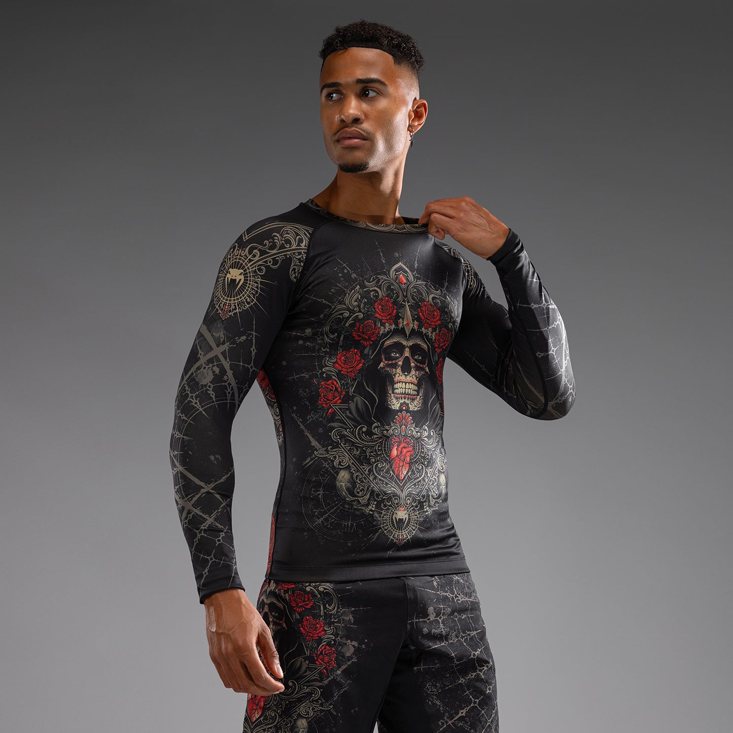 Venum Santa Muerte 5.0 Herren Langarm Rashguard - Tiefes Schwarz/Gold