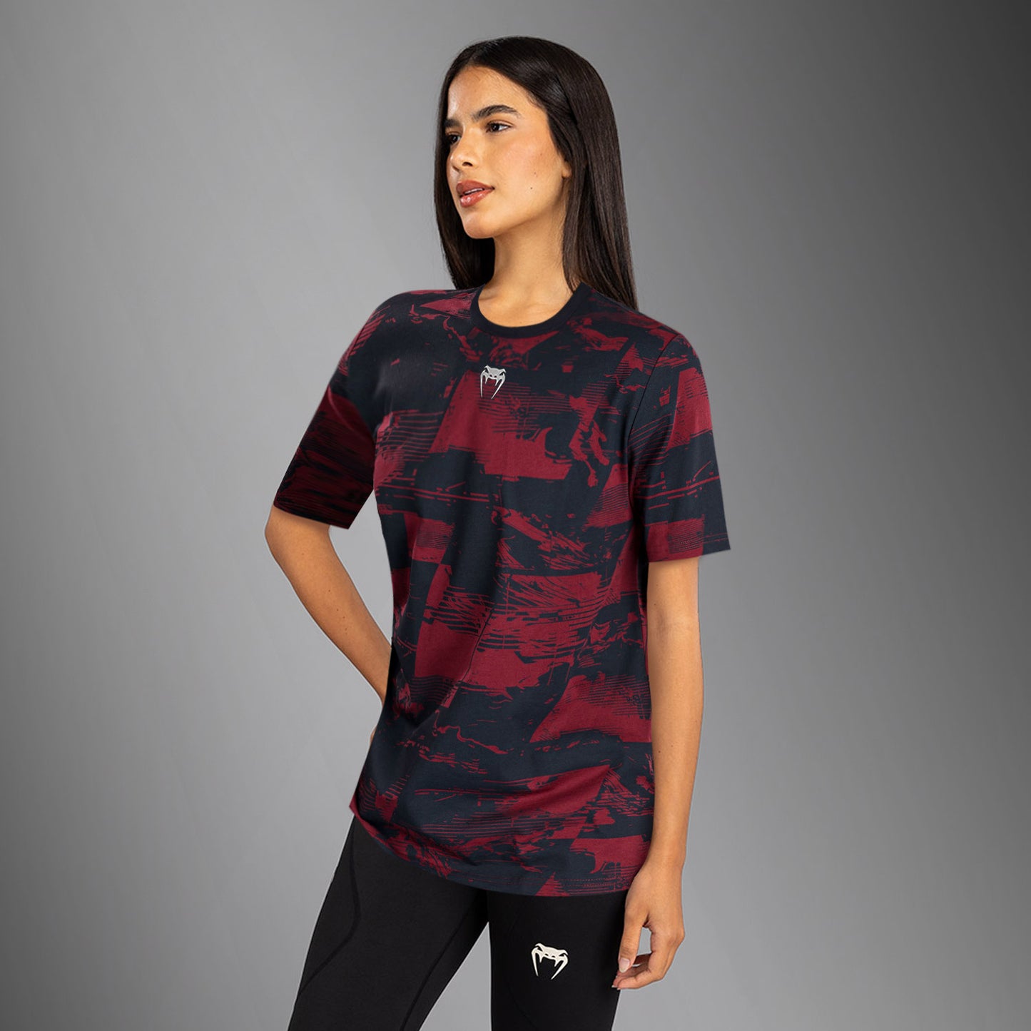 UFC Zenith by Venum Authentic Fight Week Kurzarm T-Shirt Damen - Marineblau/Burgunderrot/Silber