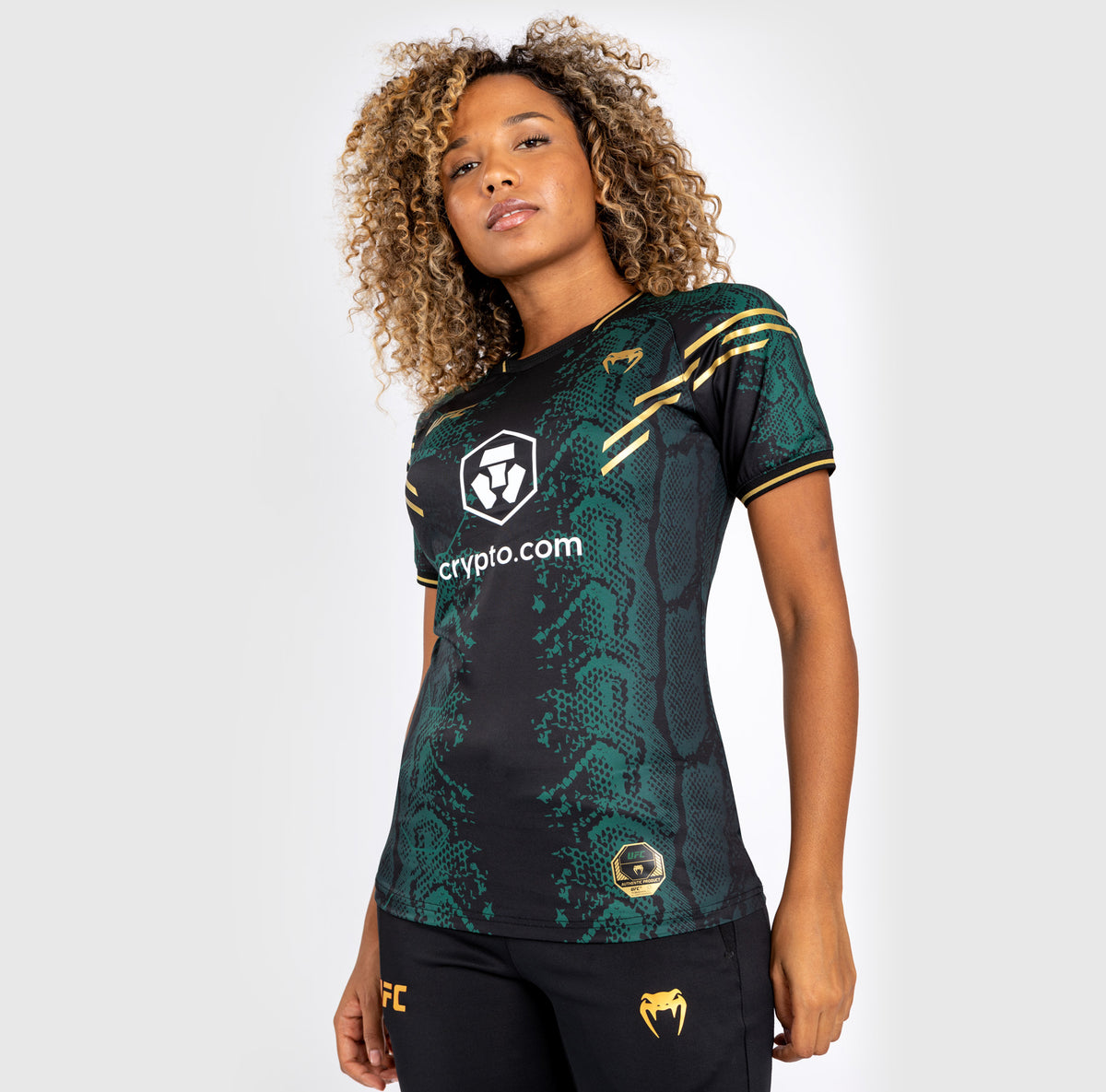 UFC Adrenaline by Venum Personalized Authentic Fight Night Women's Walkout Jersey - Emerald Edition - Grün/Schwarz/Gold