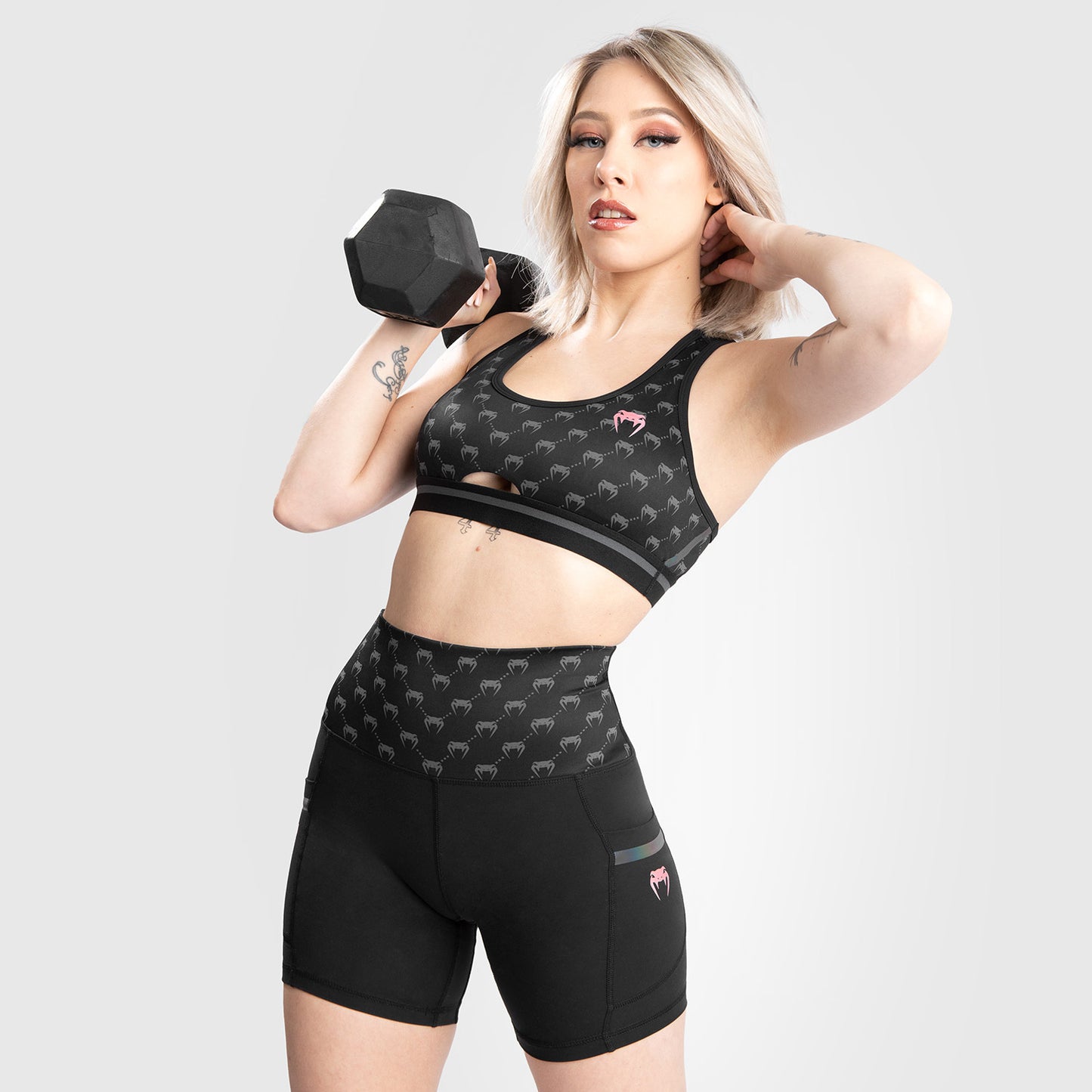 Venum Monogram Bike Shorts für Damen – Schwarz/Roségold