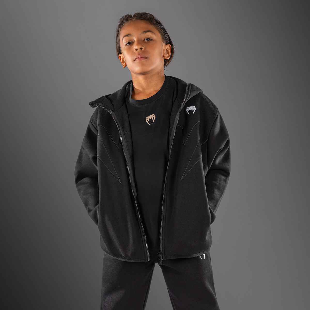 Venum Attack Fleece & Weave Kinder-Trainingsjacke - Schwarz