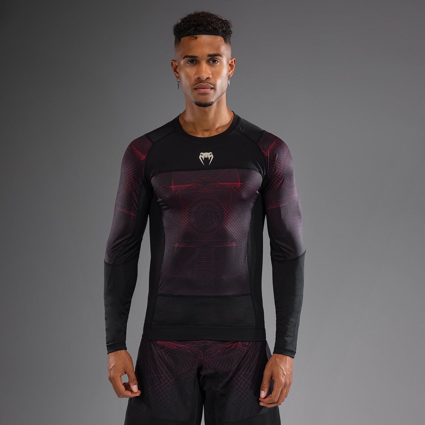 Venum G-Fit Air Herren Langarm Rashguard - Tiefschwarz/Feuerrot