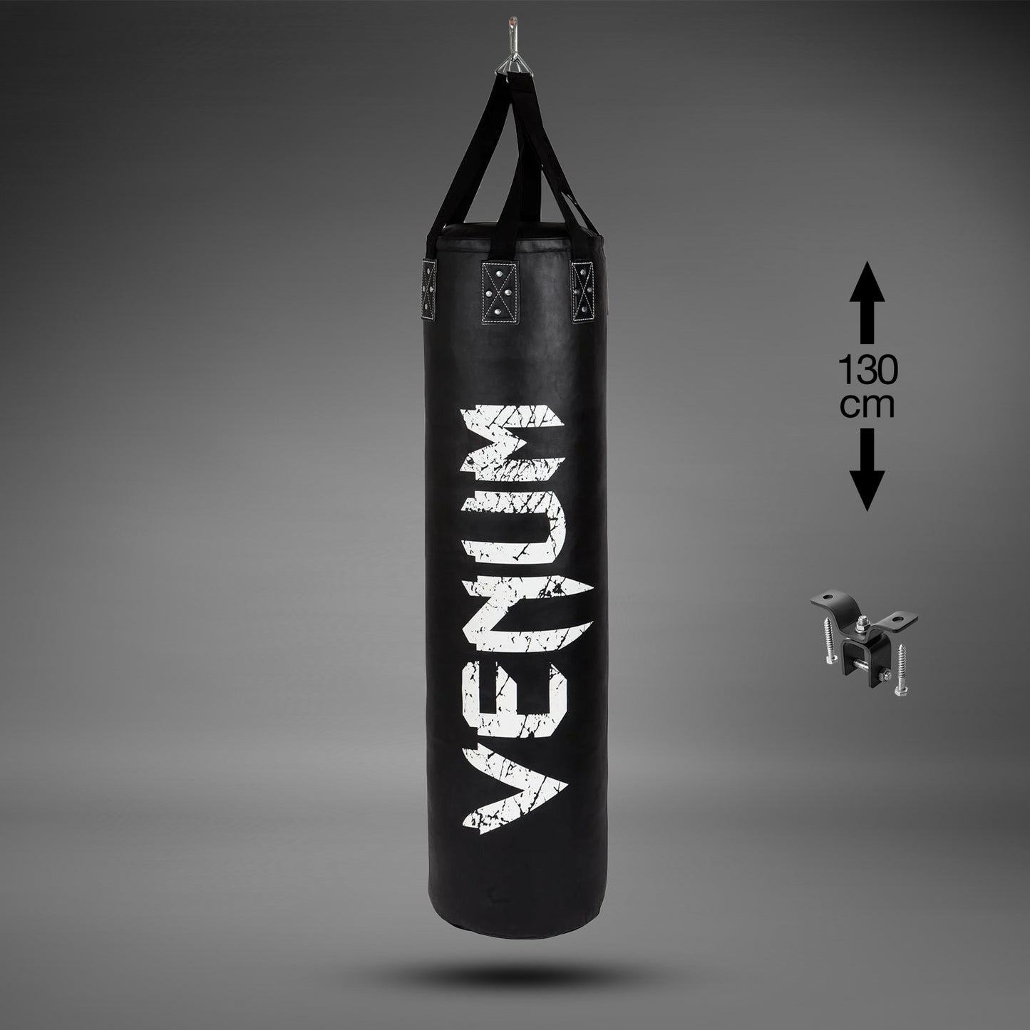 Venum Challenger Boxsack + Deckenhaken - Schwarz/Weiß - 130 cm - Gefüllt