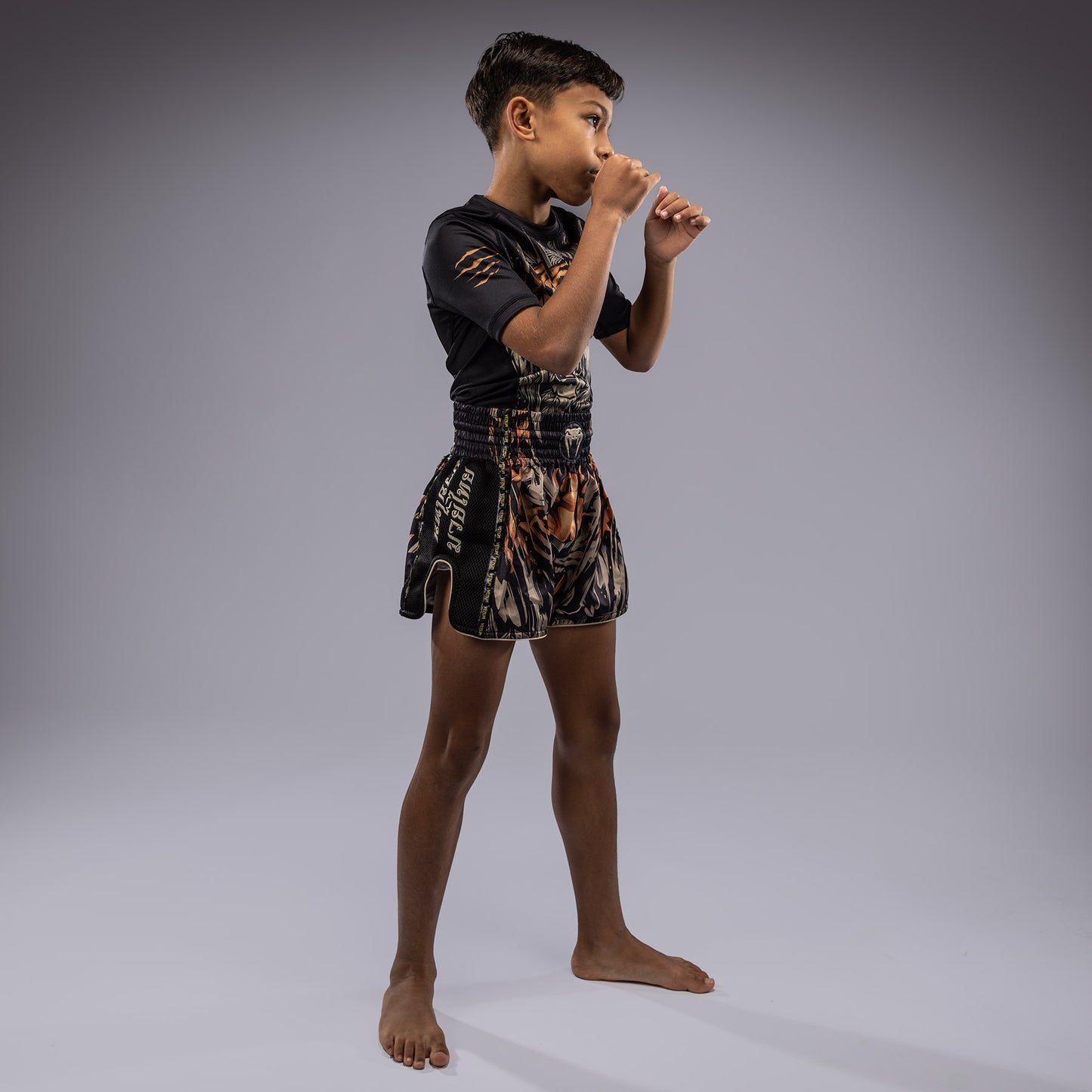 Venum Tiger Kinder Muay Thai Shorts - Schwarz/Neon Orange