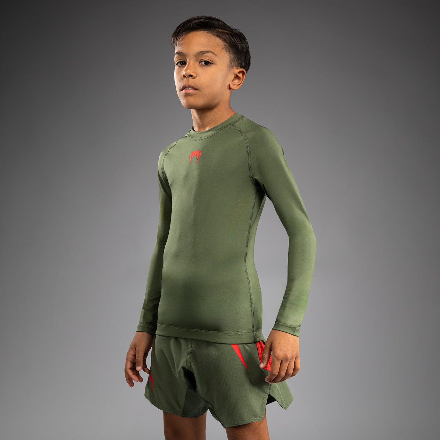 Venum Contender Kinder Rashguards Lange Ärmel - Army Green/Orange
