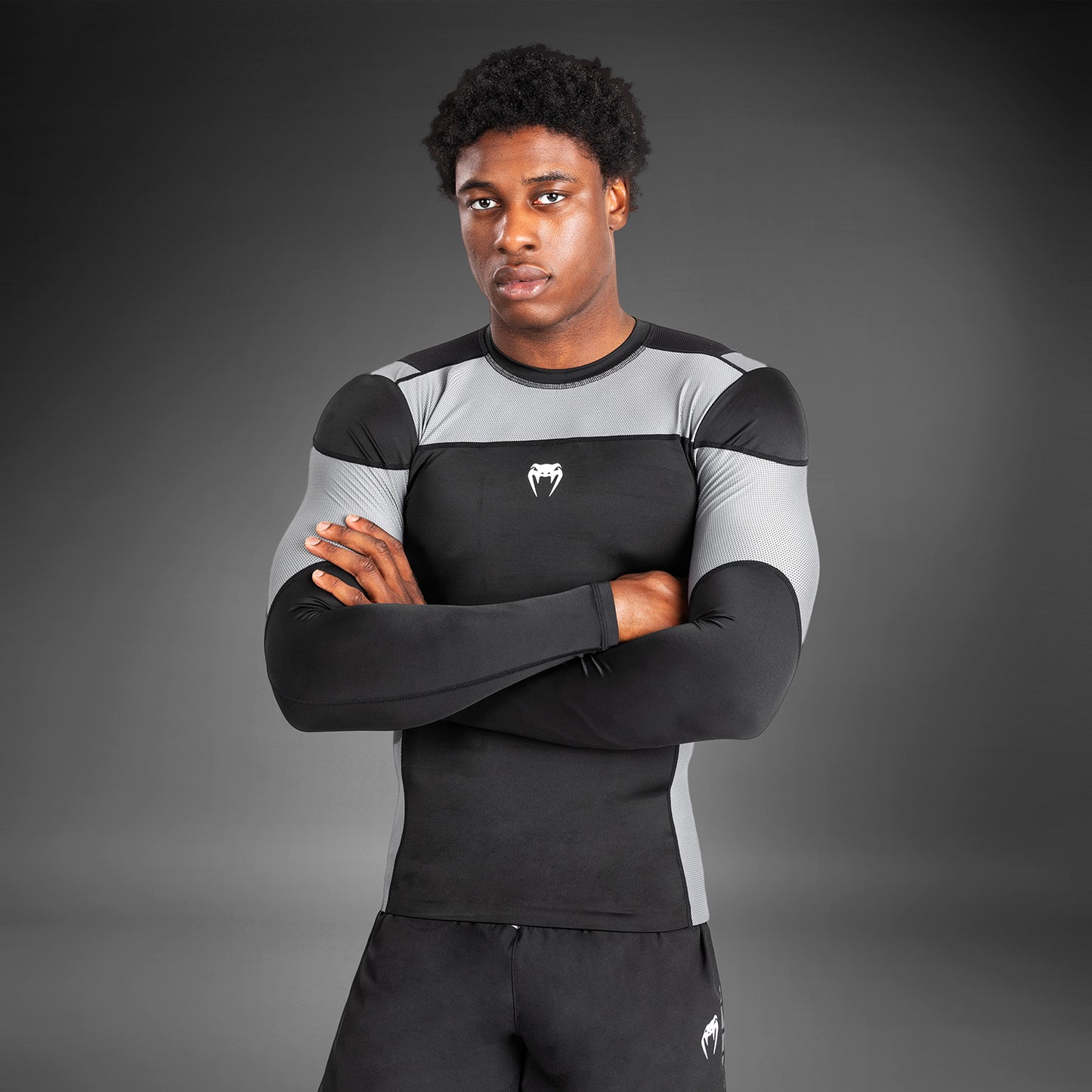 Venum Tempest Herren Langarm-Rashguard - Schwarz/Grau