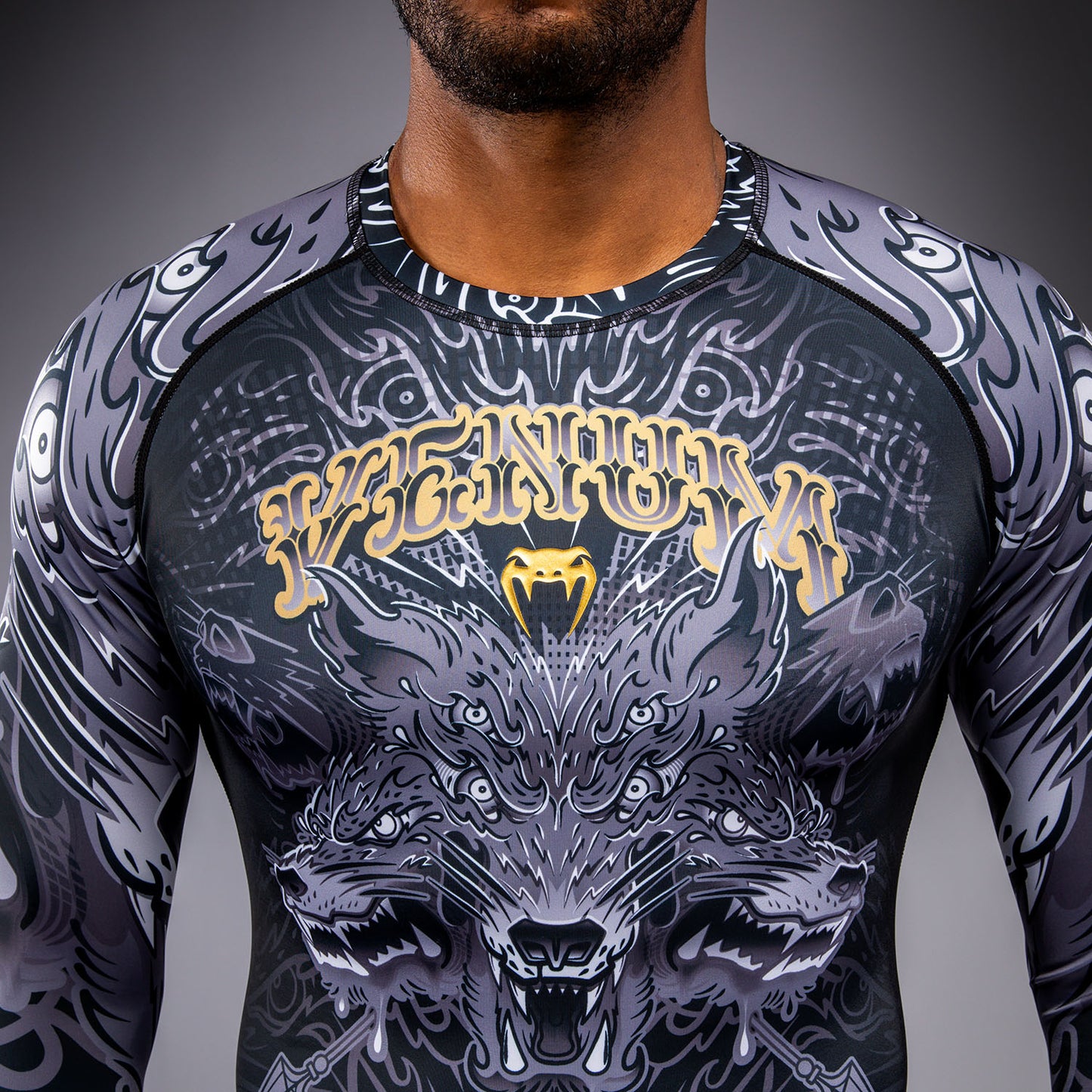 Venum Wolf Atak Langarm Rashguard – Schwarz/Grau