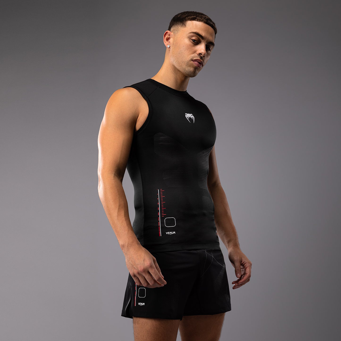 Venum Tactical XT Herren Rashguard ohne Ärmel - Schwarz/Feuerrot