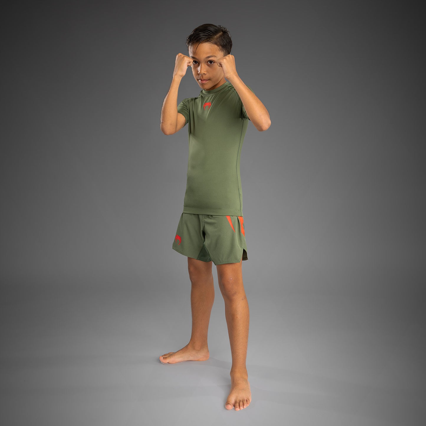 Venum Contender Kinder Rashguards Kurze Ärmel - Armeegrün/Orange