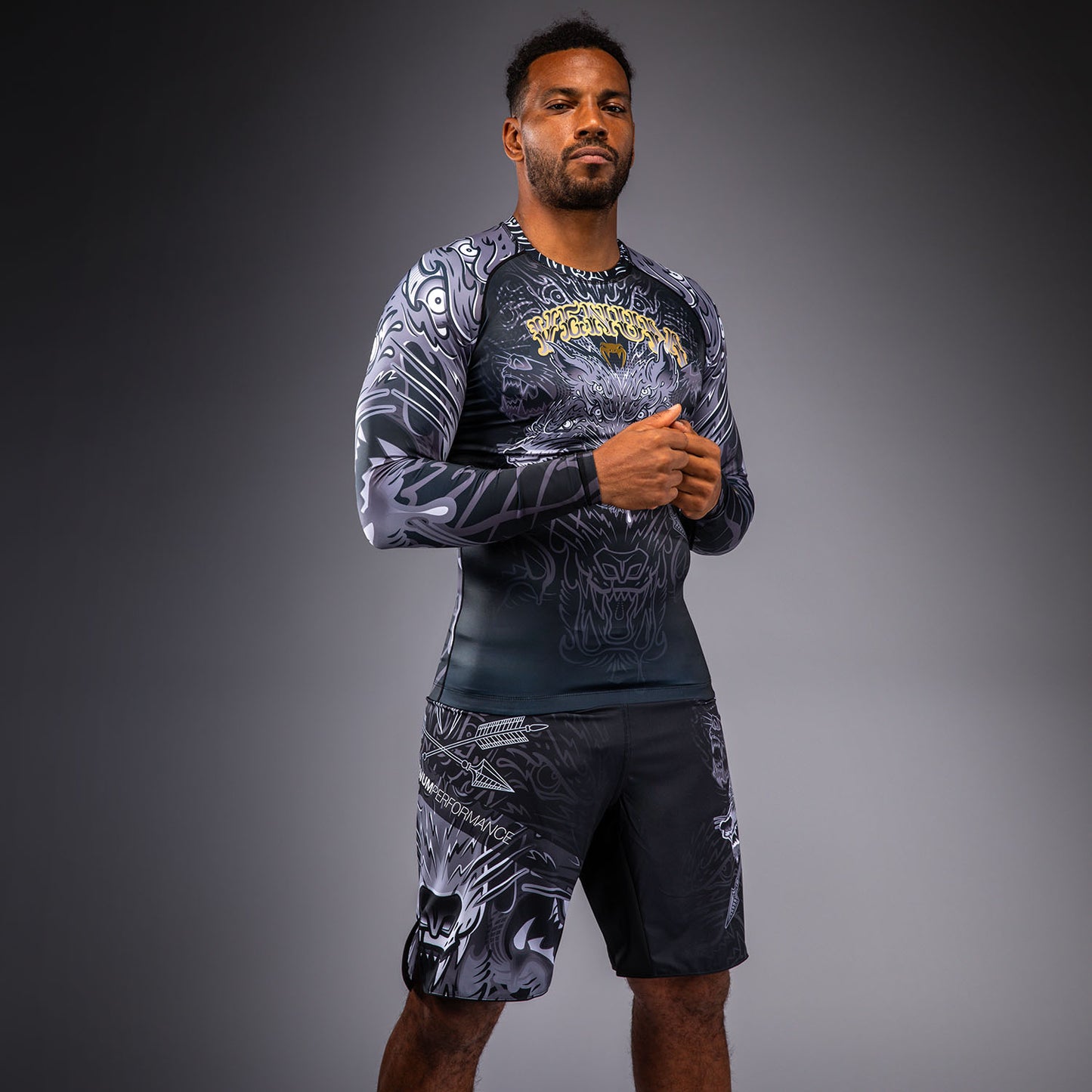 Venum Wolf Atak Langarm Rashguard – Schwarz/Grau
