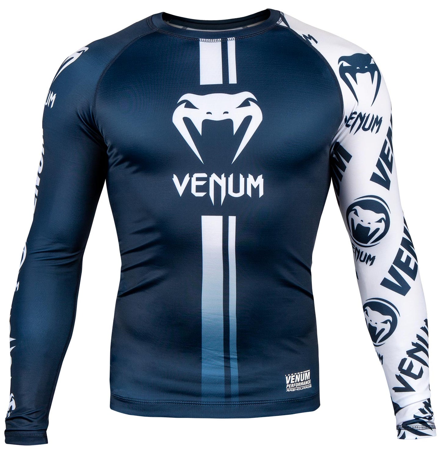 Rashguard Venum Logos - Langarm - Marineblau/Weiß