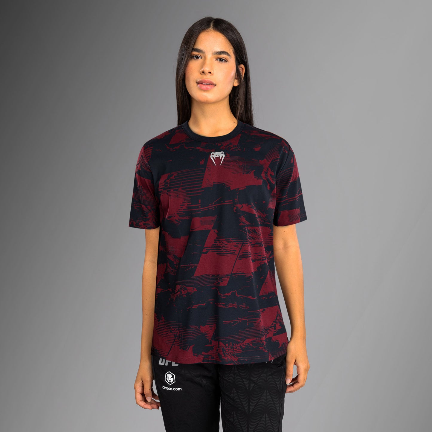 UFC Zenith by Venum Authentic Fight Week Kurzarm T-Shirt Damen - Marineblau/Burgunderrot/Silber