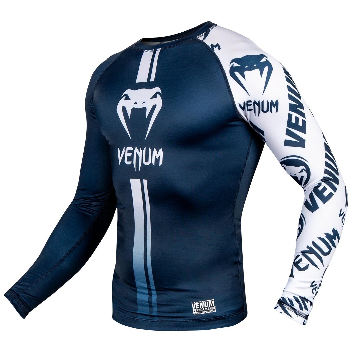 Rashguard Venum Logos - Langarm - Marineblau/Weiß