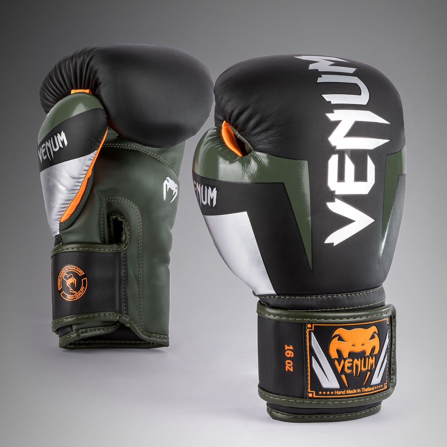 Venum Elite Boxhandschuhe - Schwarz/Silber/Kaki