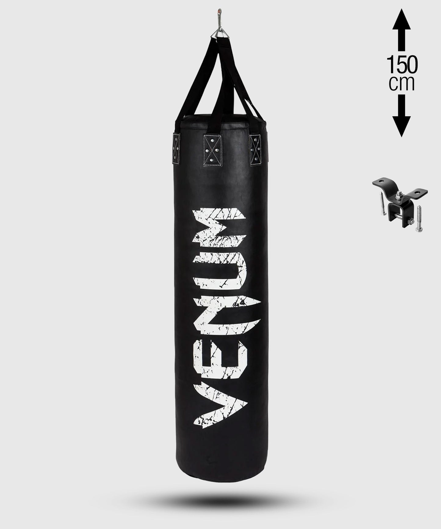 Venum Challenger Boxsack + Deckenhaken - Schwarz/Weiß - 150 cm - Gefüllt