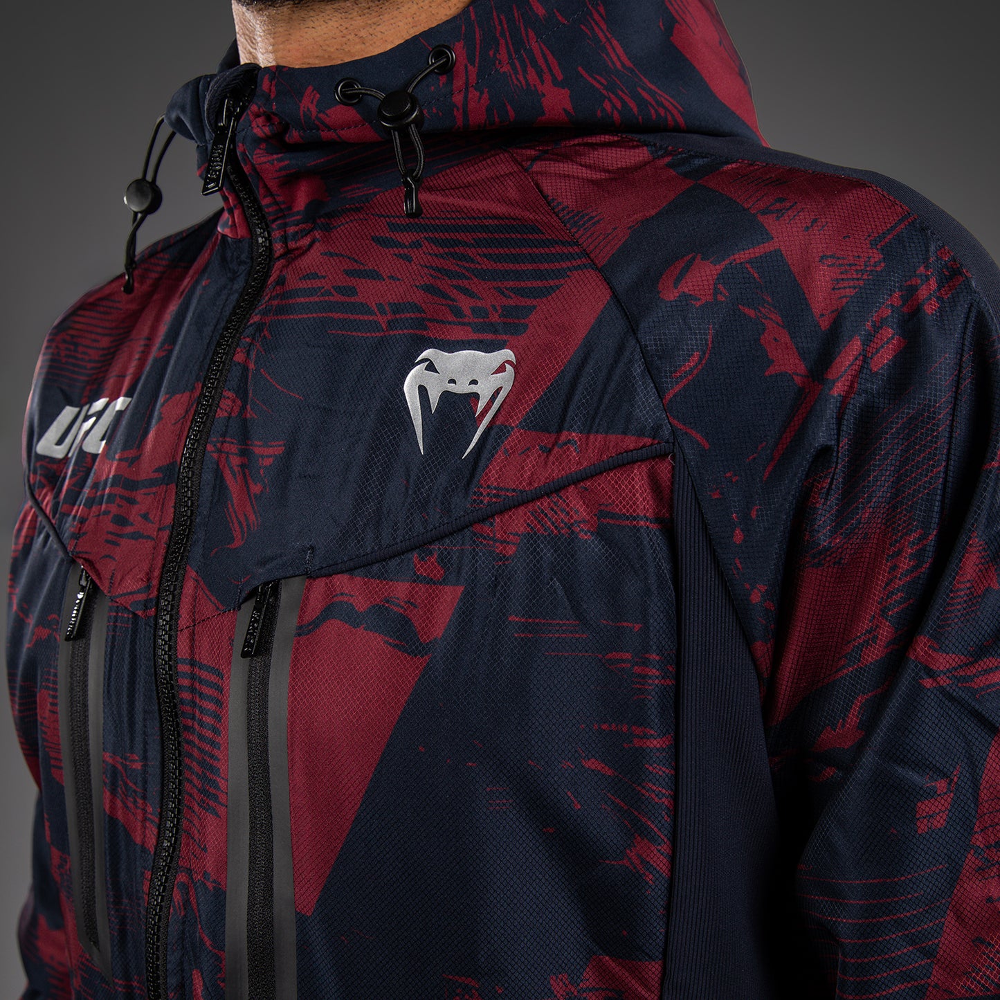 UFC Zenith by Venum Authentic Fight Week Zip Hoodie Herren - Marineblau/Burgunderrot/Silber