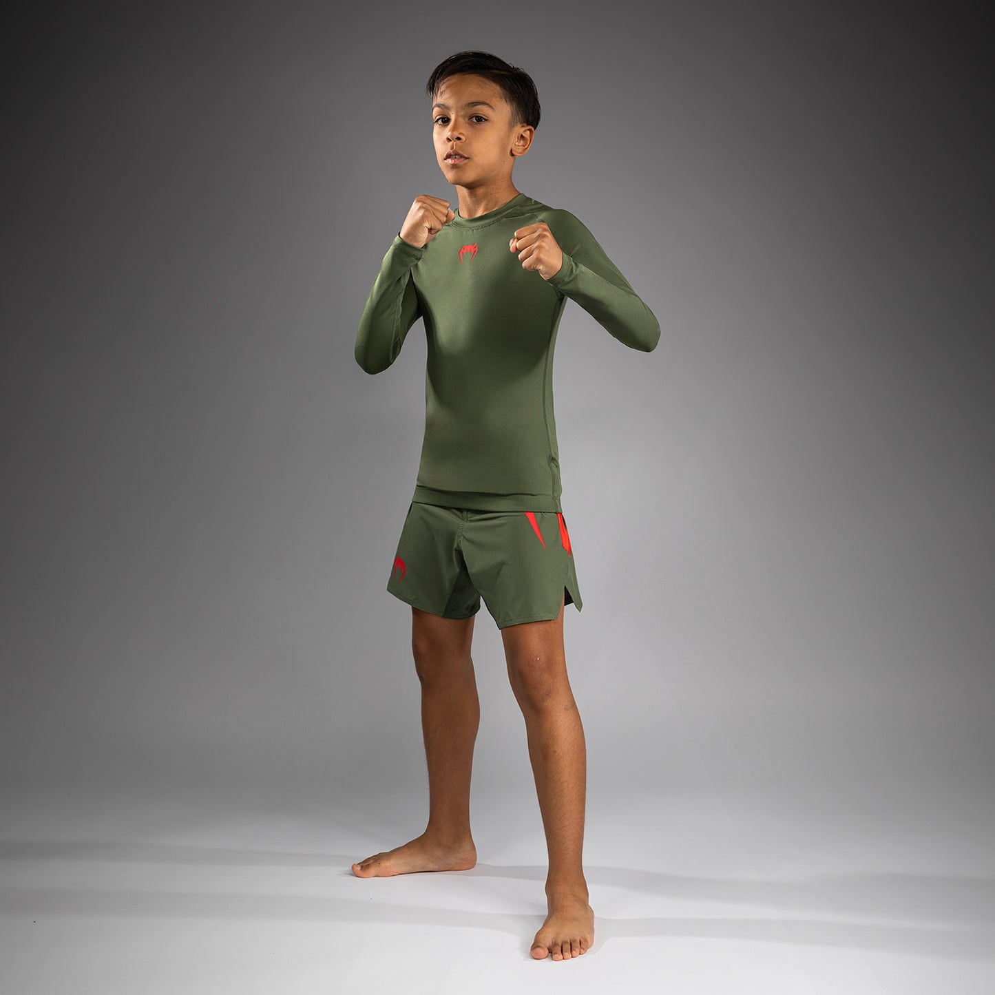 Venum Contender Kinder Rashguards Lange Ärmel - Army Green/Orange