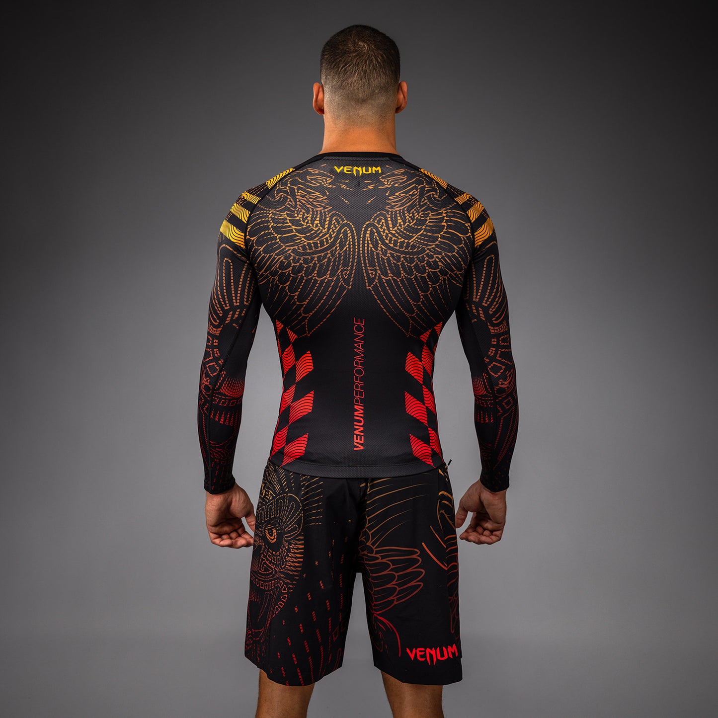 Venum Quetzal Fury Langarm Rashguard - Schwarz/Fury Rot/Tangerine