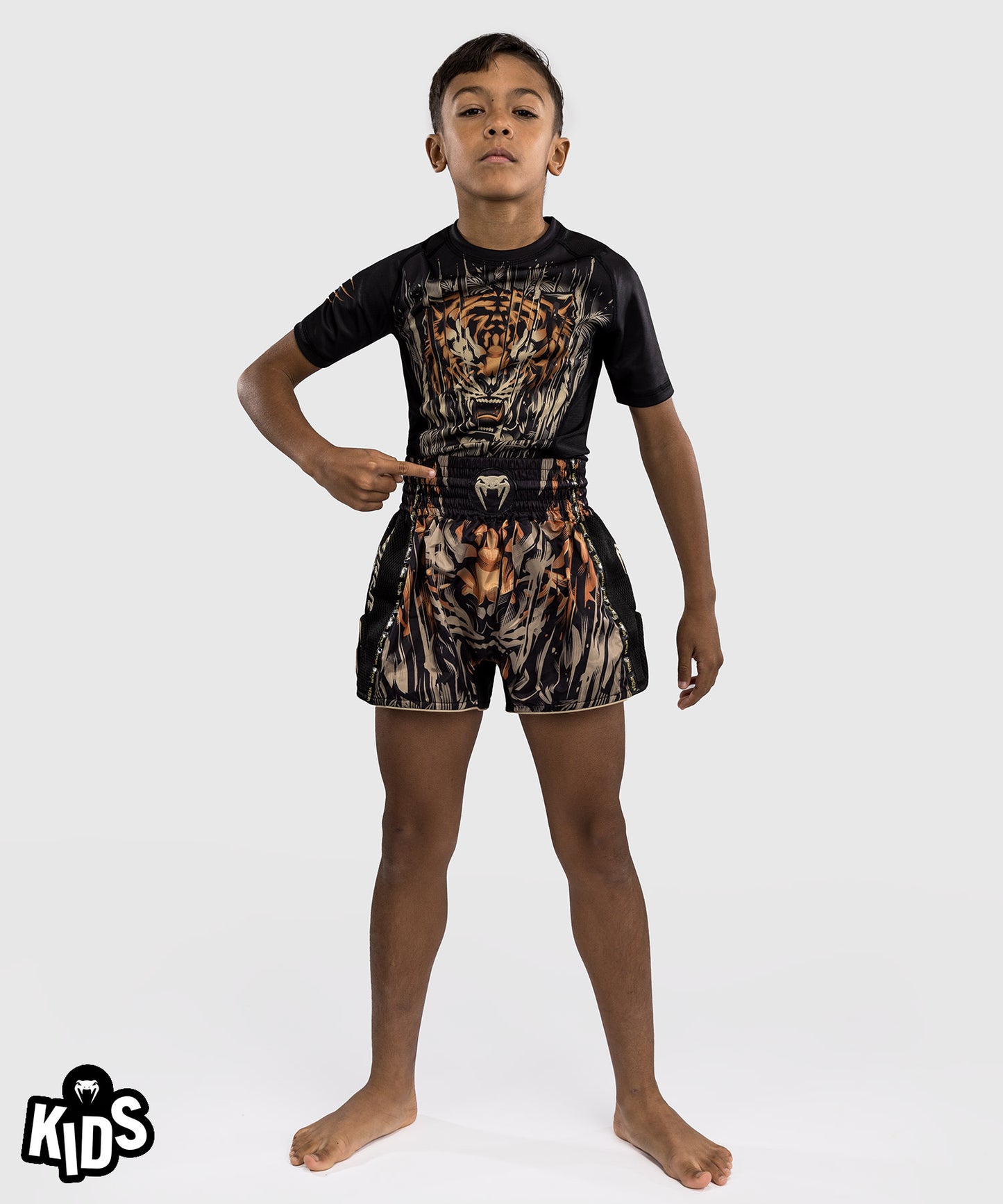 Venum Tiger Kinder Muay Thai Shorts - Schwarz/Neon Orange