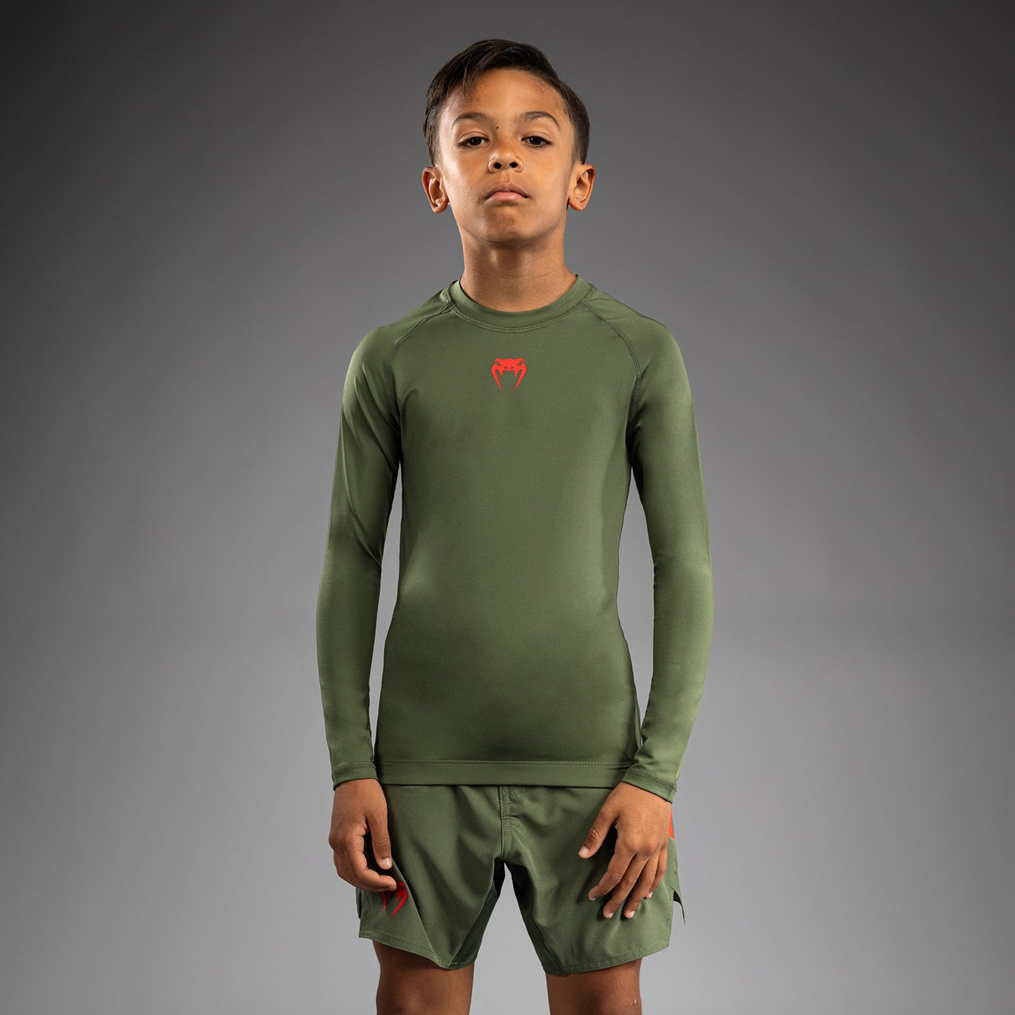 Venum Contender Kinder Rashguards Lange Ärmel - Army Green/Orange