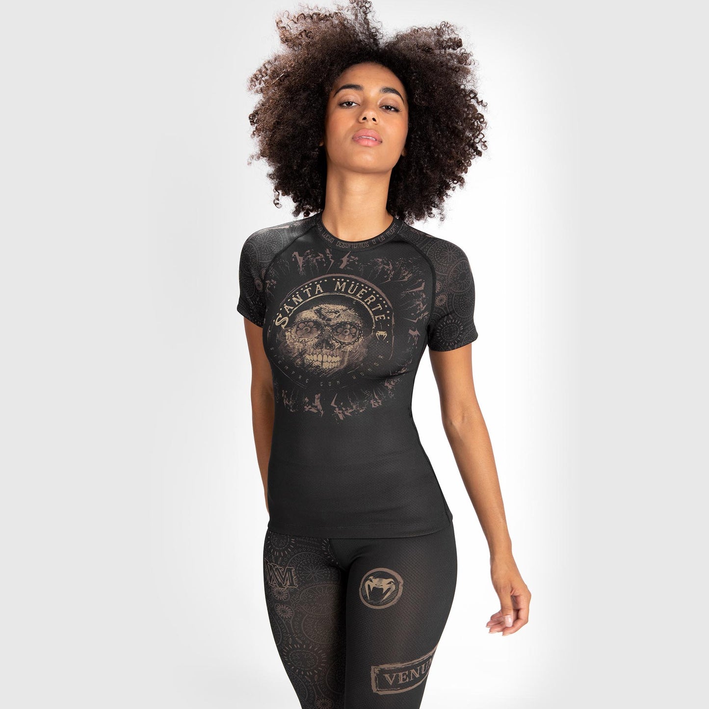 Venum Damen Santa Muerte Dark Side - Rashguard Kurzarm - Schwarz/Braun