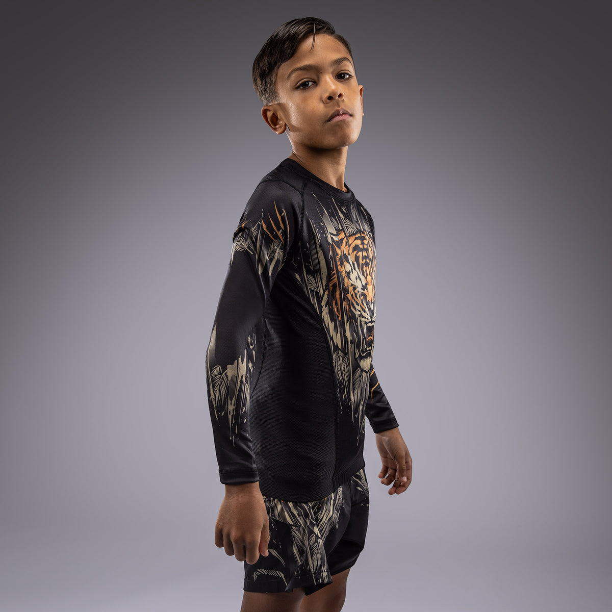 Venum Tiger Kinder Langarm Rashguard - Schwarz/Neon Orange