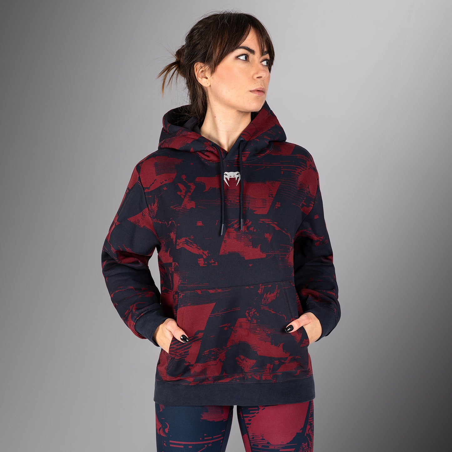 UFC Zenith by Venum Authentic Fight Week Pullover Hoodie Damen - Marineblau/Burgunderrot/Silber