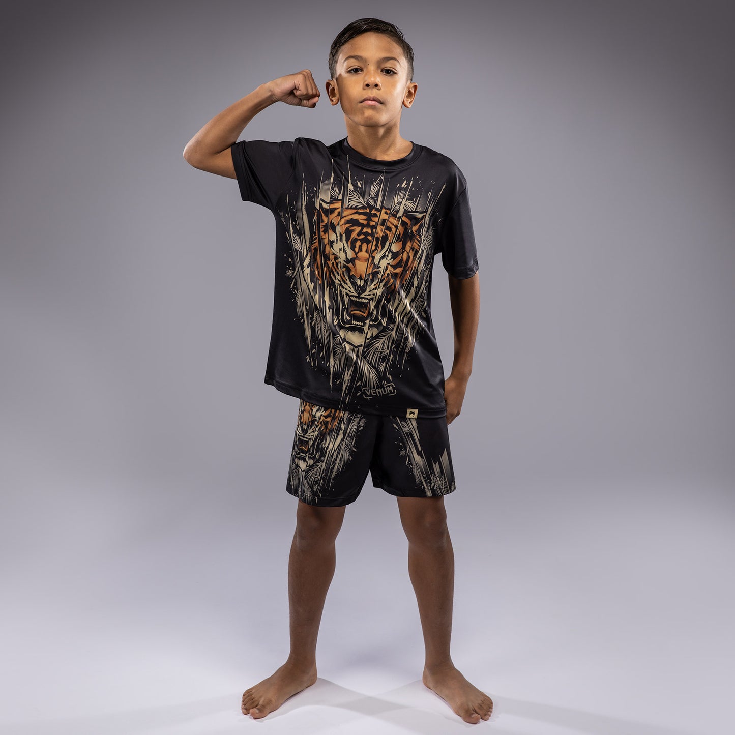 Venum Tiger Kinder Dry Tech T-Shirt - Schwarz/Neon Orange