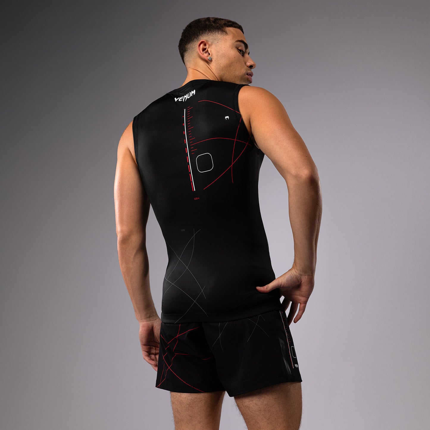 Venum Tactical XT Herren Rashguard ohne Ärmel - Schwarz/Feuerrot