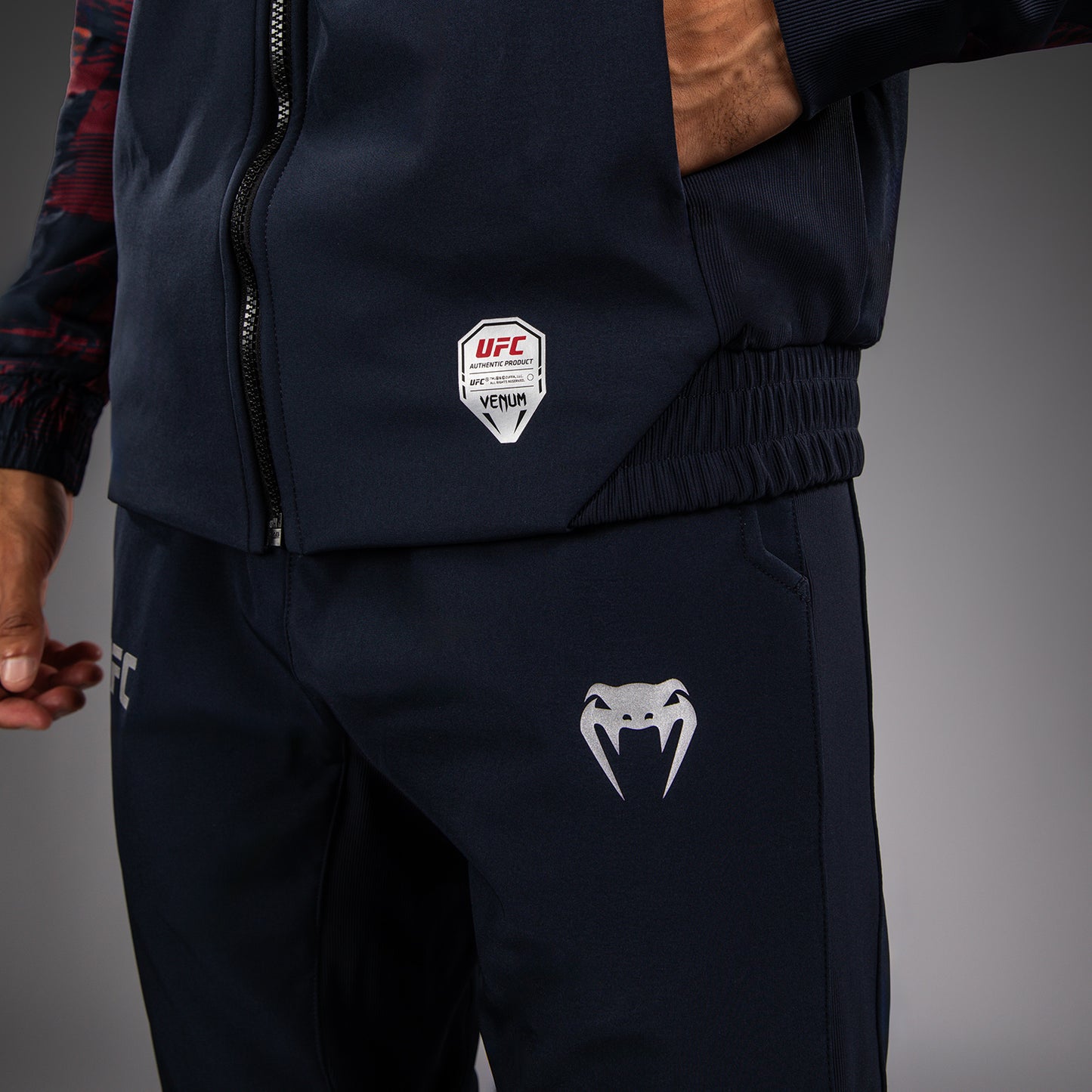 UFC Zenith by Venum Authentic Fight Week Zip Hoodie Herren - Marineblau/Burgunderrot/Silber