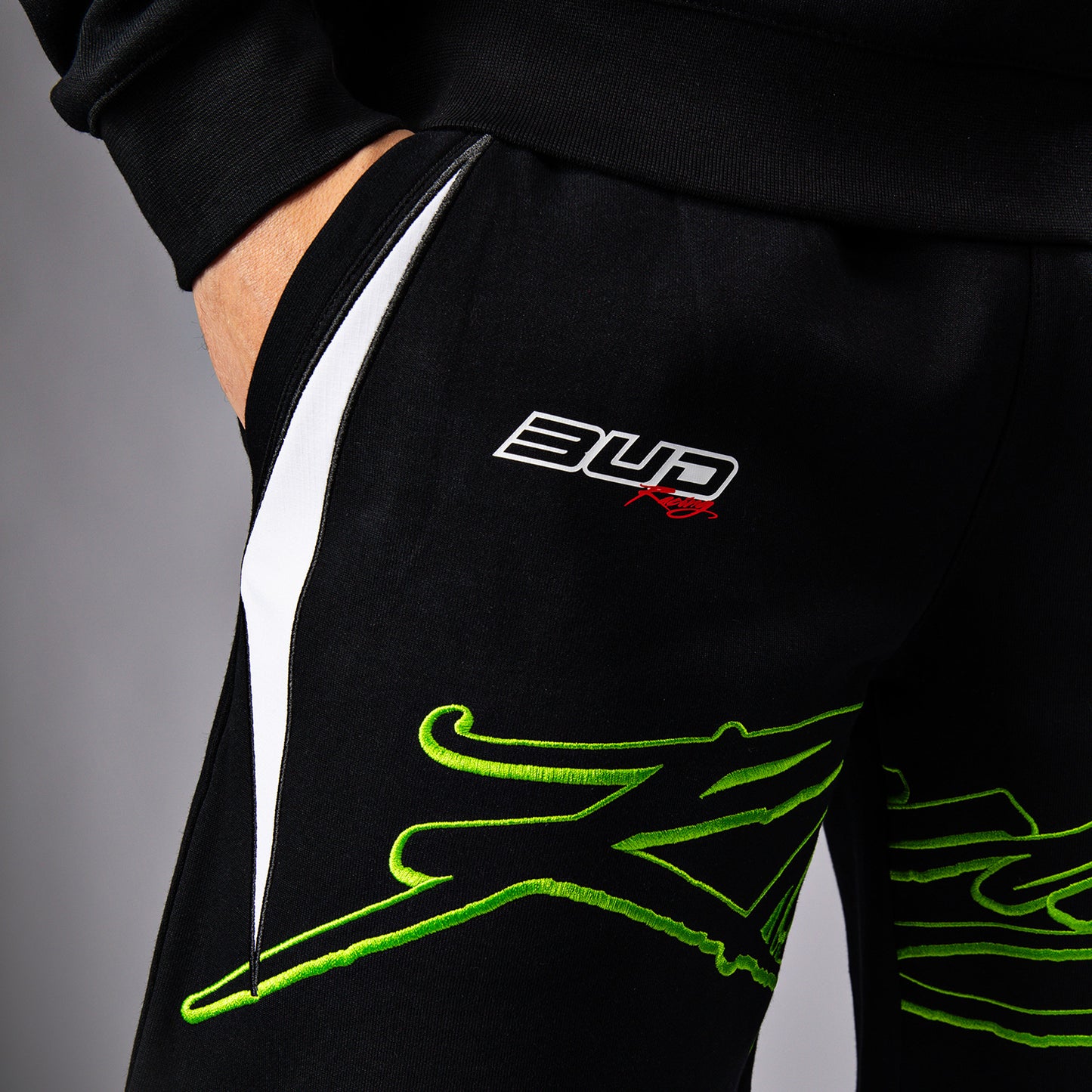 Venum x Bud Racing Herren Baumwoll-Shorts - Schwarz/Weiß/Limettengrün