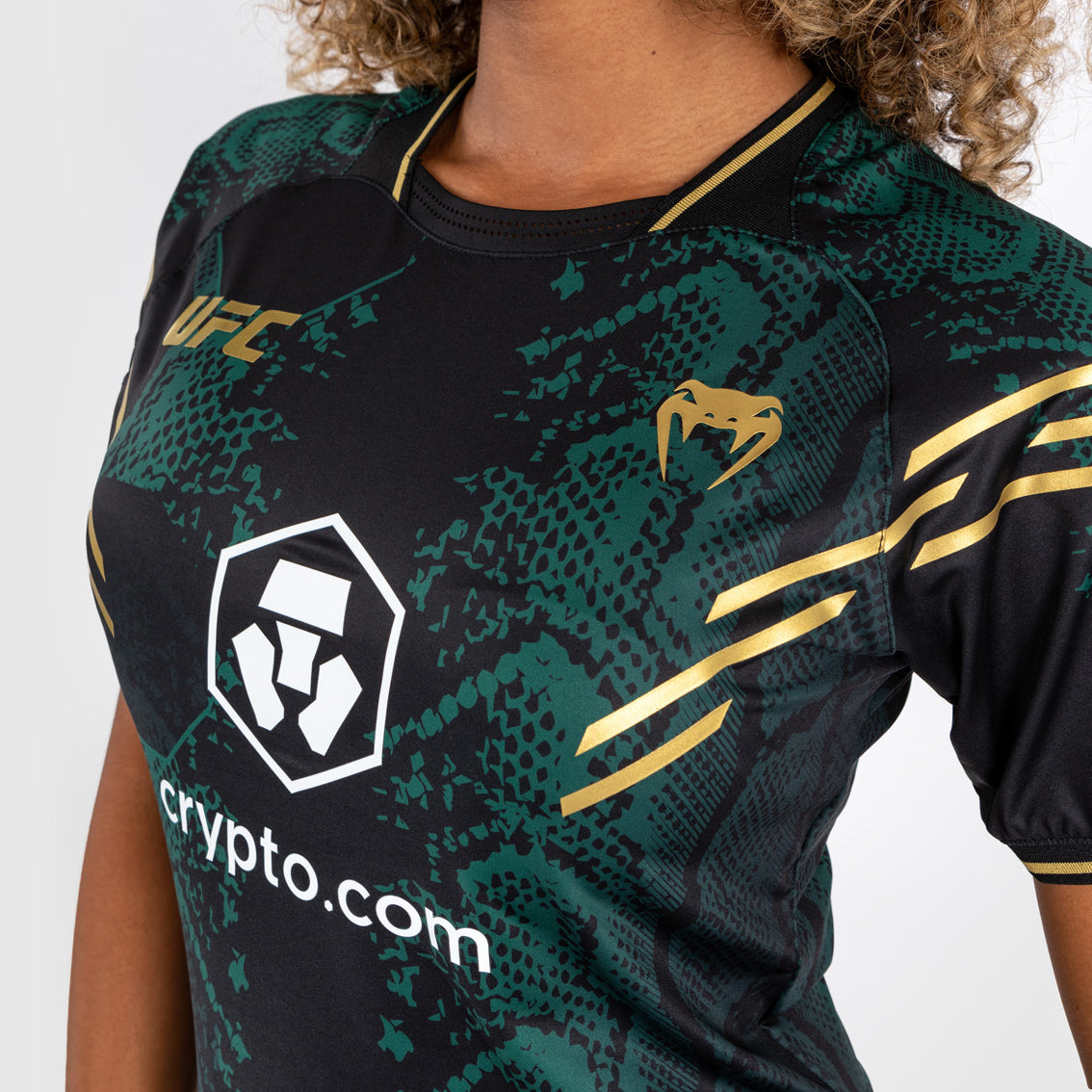 UFC Adrenaline by Venum Personalized Authentic Fight Night Women's Walkout Jersey - Emerald Edition - Grün/Schwarz/Gold