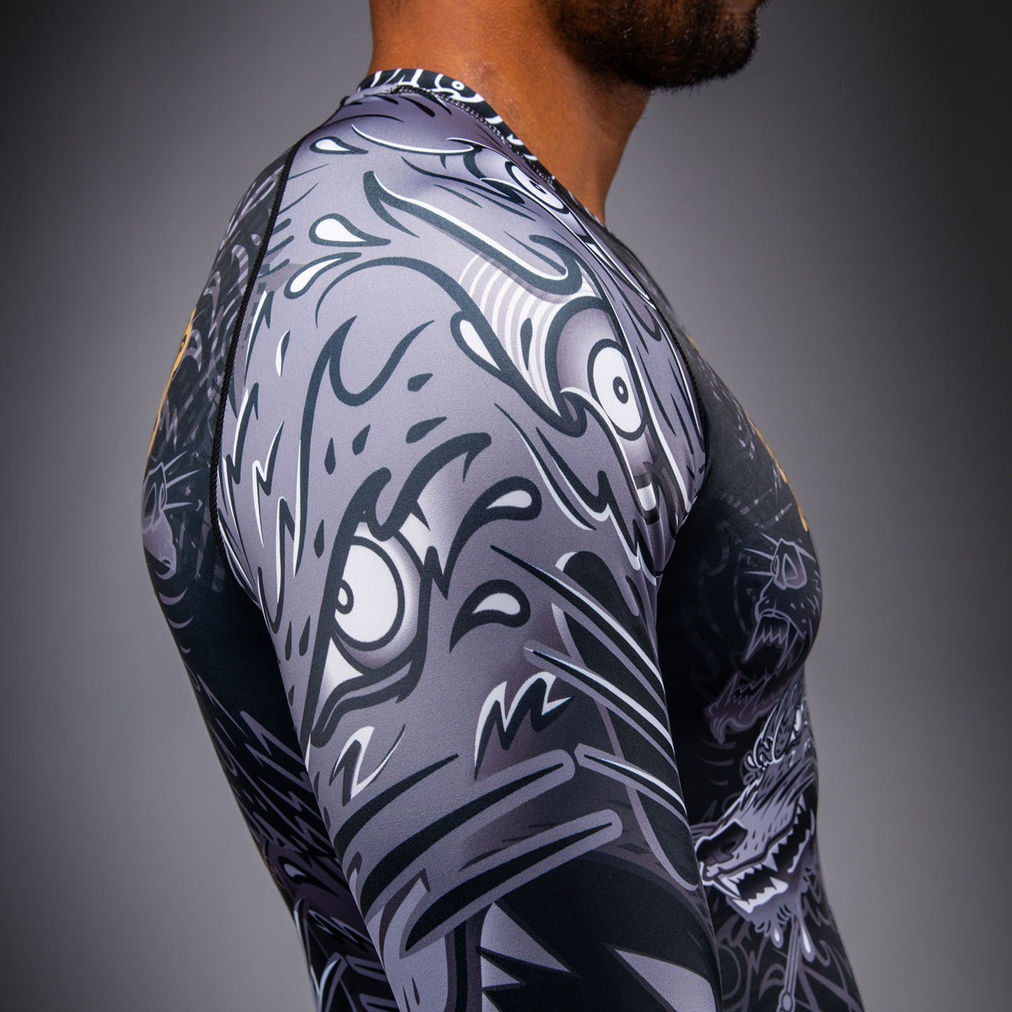 Venum Wolf Atak Langarm Rashguard – Schwarz/Grau