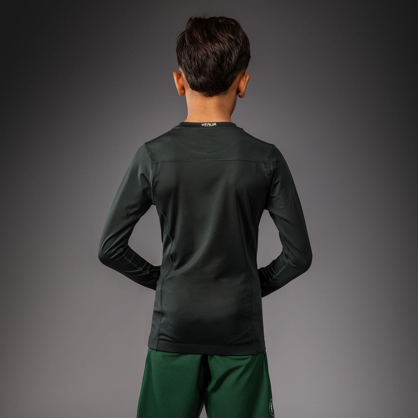 Venum Attack Kids Langarm Rashguard - Waldgrün/Off White