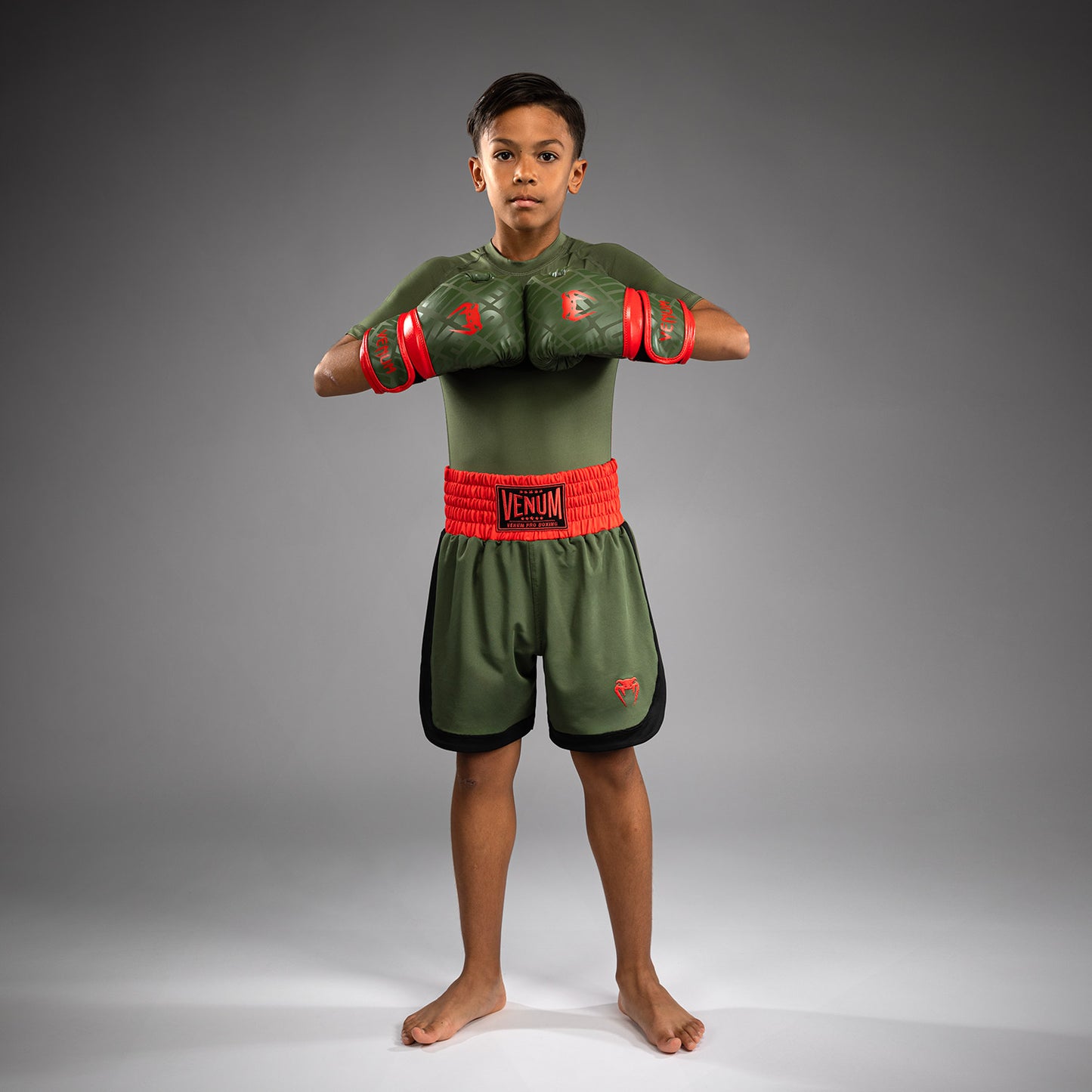 Venum Classic Kinder Boxshorts - Armeegrün/Orange