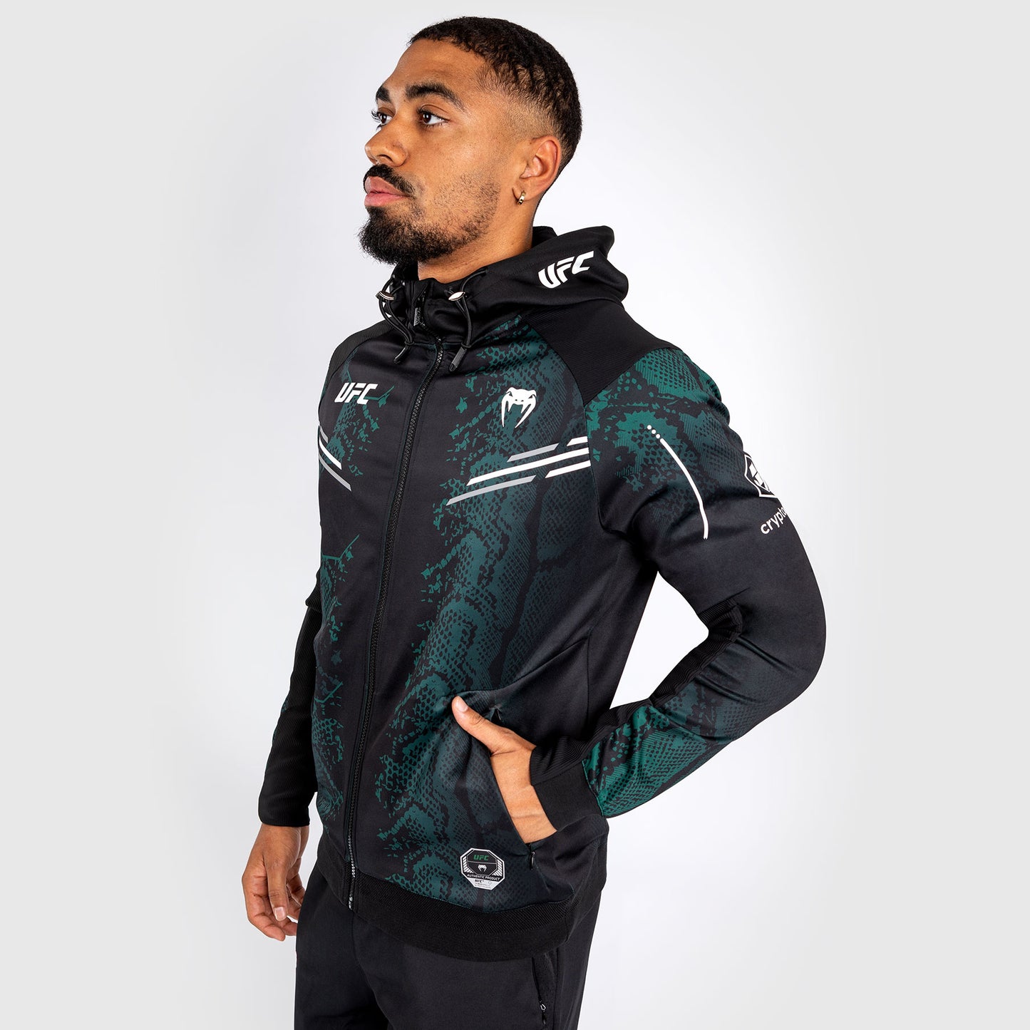 UFC Adrenaline by Venum Authentic Fight Night Walkout Hoodie für Männer - Emerald Edition - Grün/Schwarz