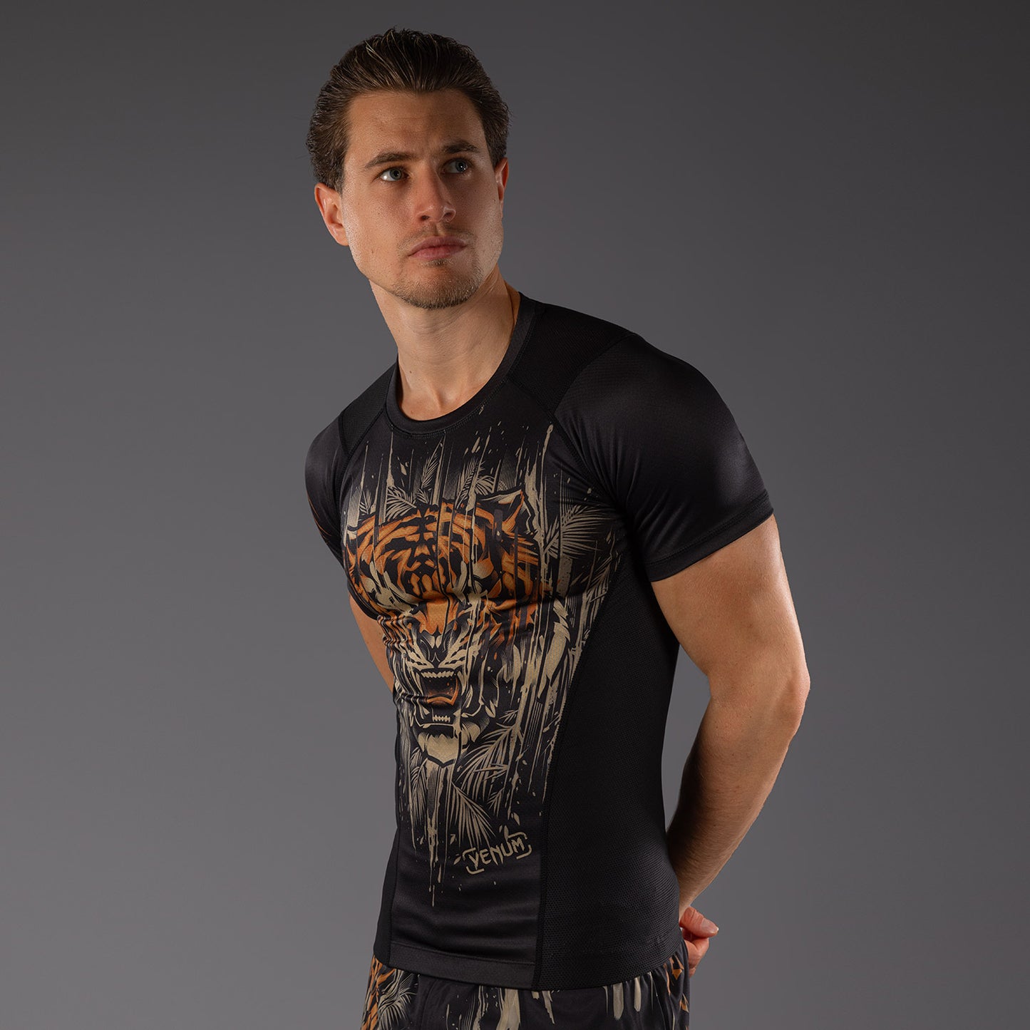 Venum Tiger Herren Kurzarm Rashguard - Schwarz/Neonorange