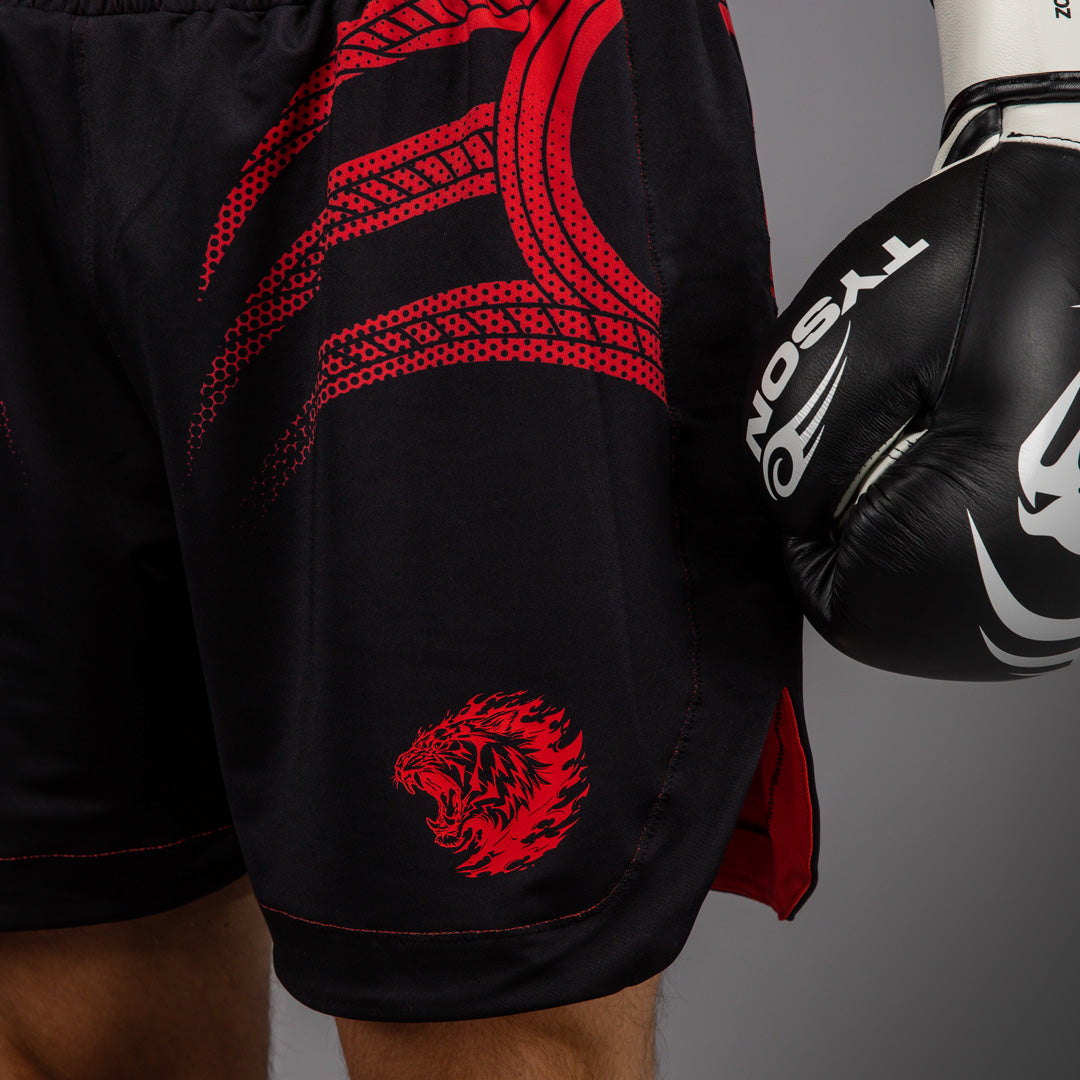 Venum x Mike Tyson Tiger Boxshorts - Tiefschwarz/Intensivrot
