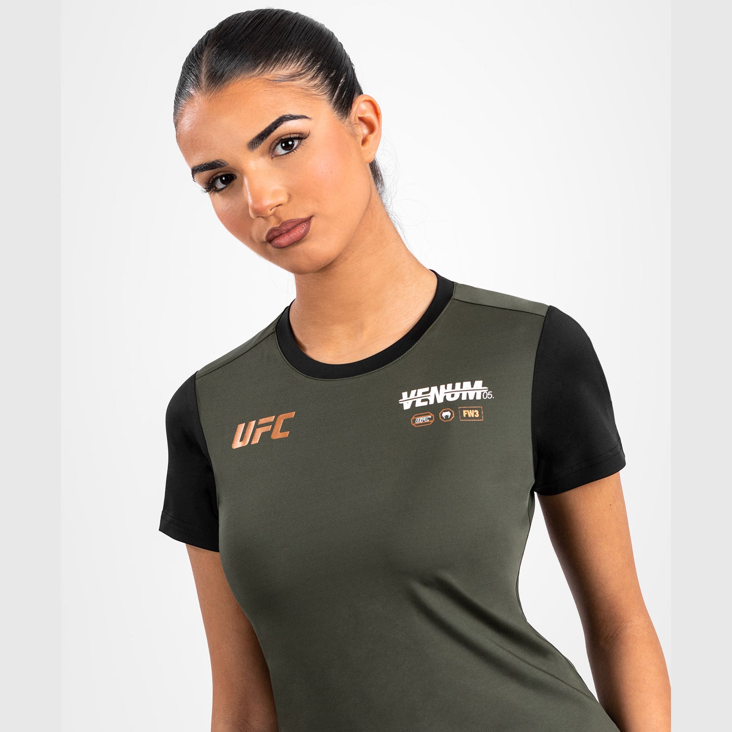 UFC Adrenaline by Venum Fight Week Dry-Tech-T-Shirt für Frauen - Khaki/Bronze