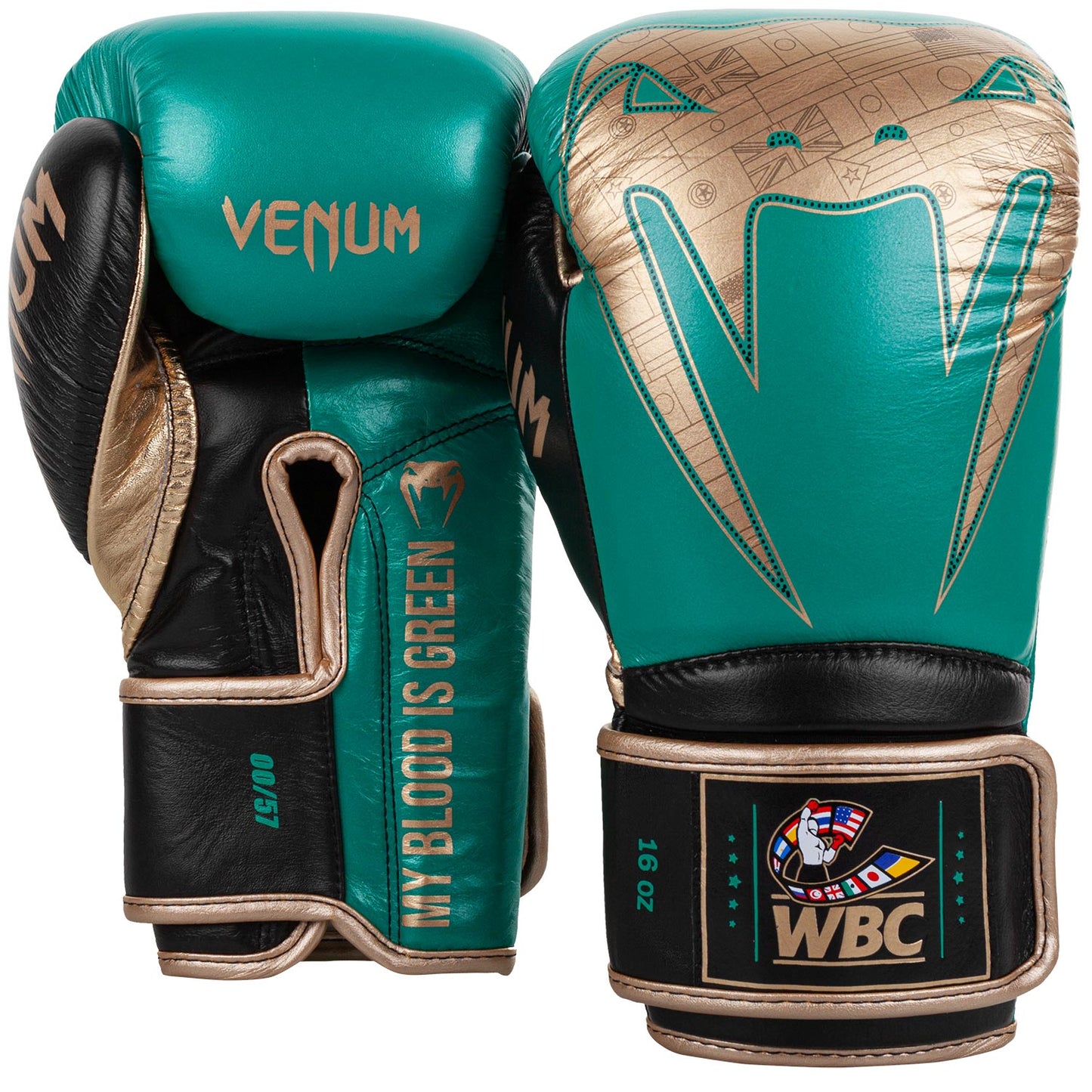 Venum Giant 2.0 professionelle Boxhandschuhe - WBC limitierte Auflage - Klettverschluss - Metallicgrün/Gold